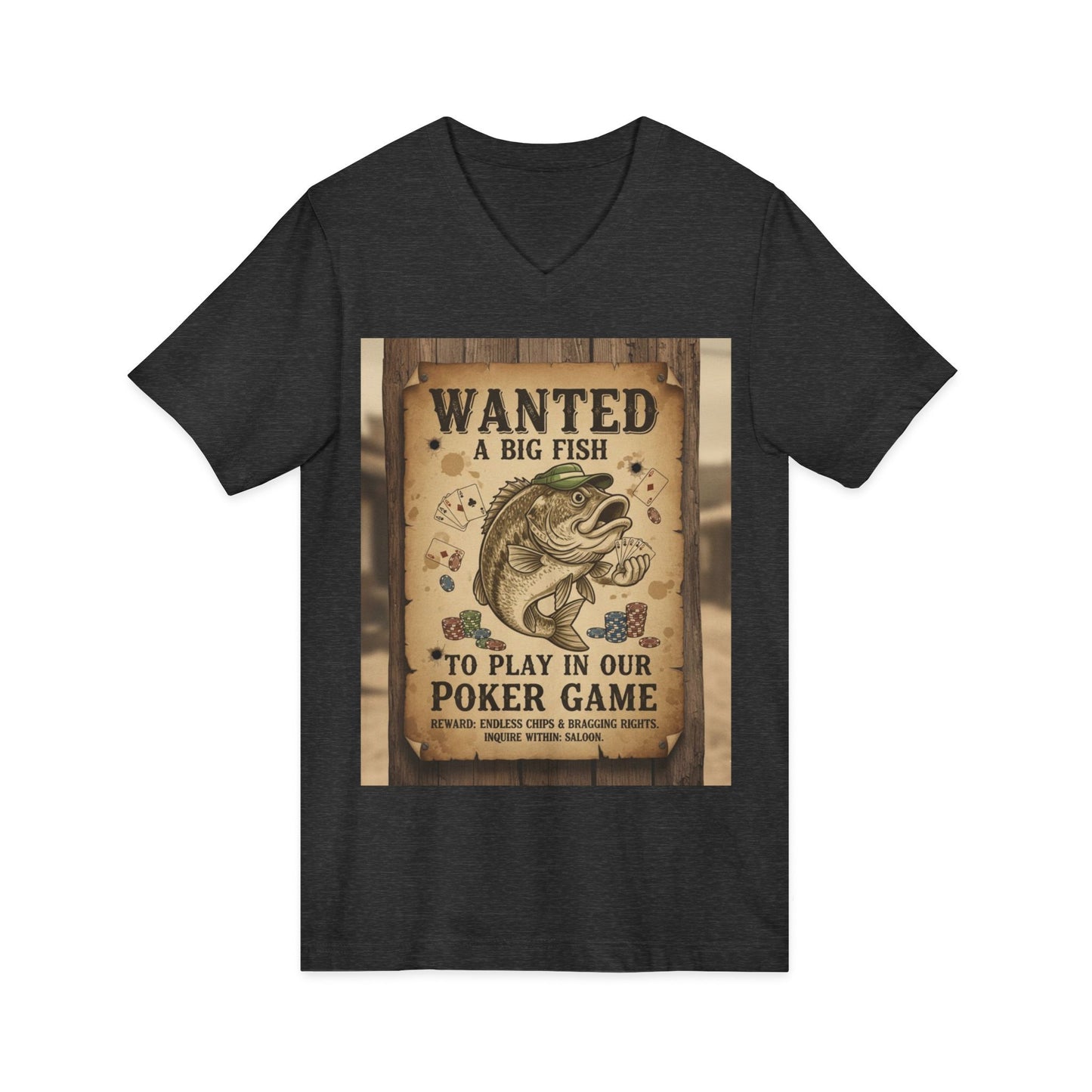 Wanted Poker Fish V-Neck Tee