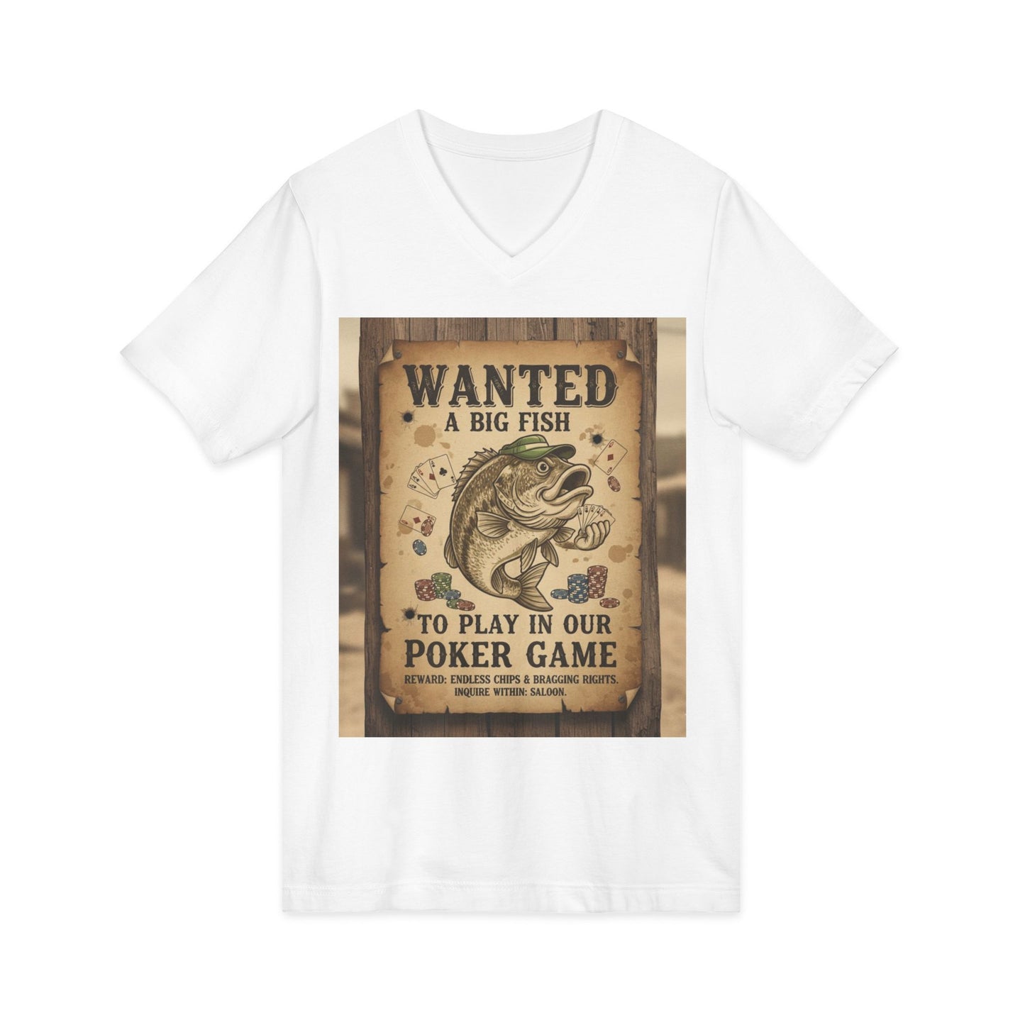 Wanted Poker Fish V-Neck Tee