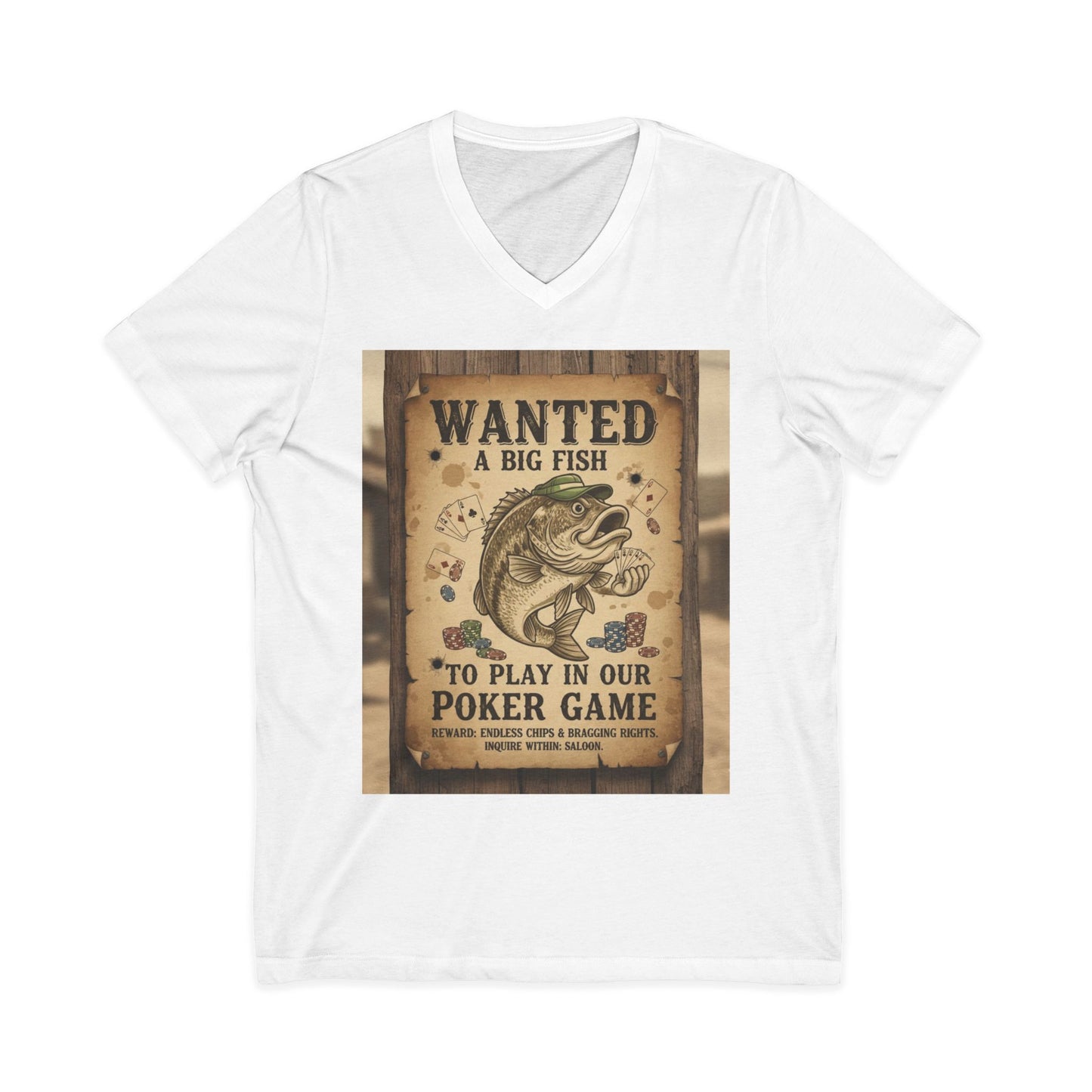 Wanted Poker Fish V-Neck Tee