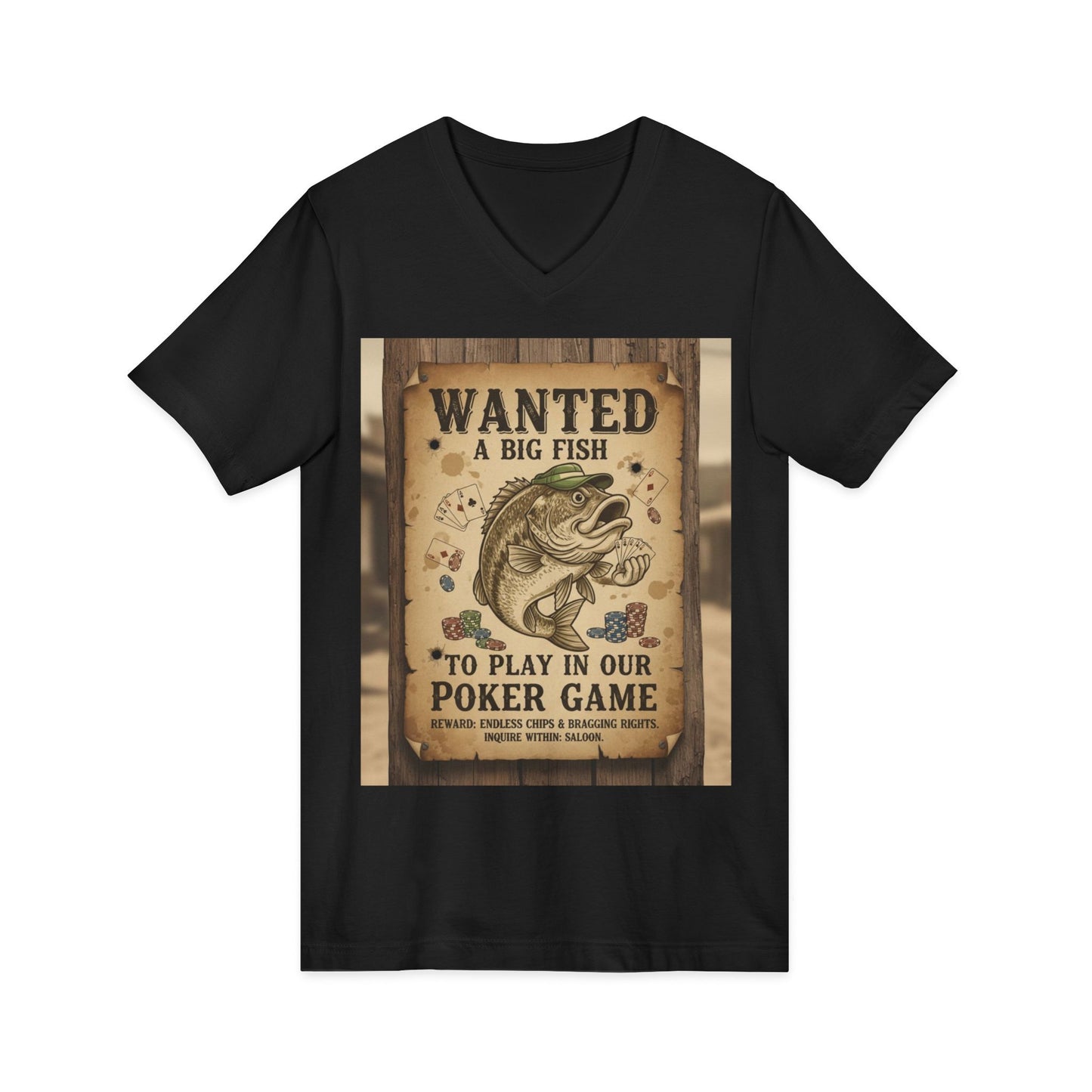 Wanted Poker Fish V-Neck Tee