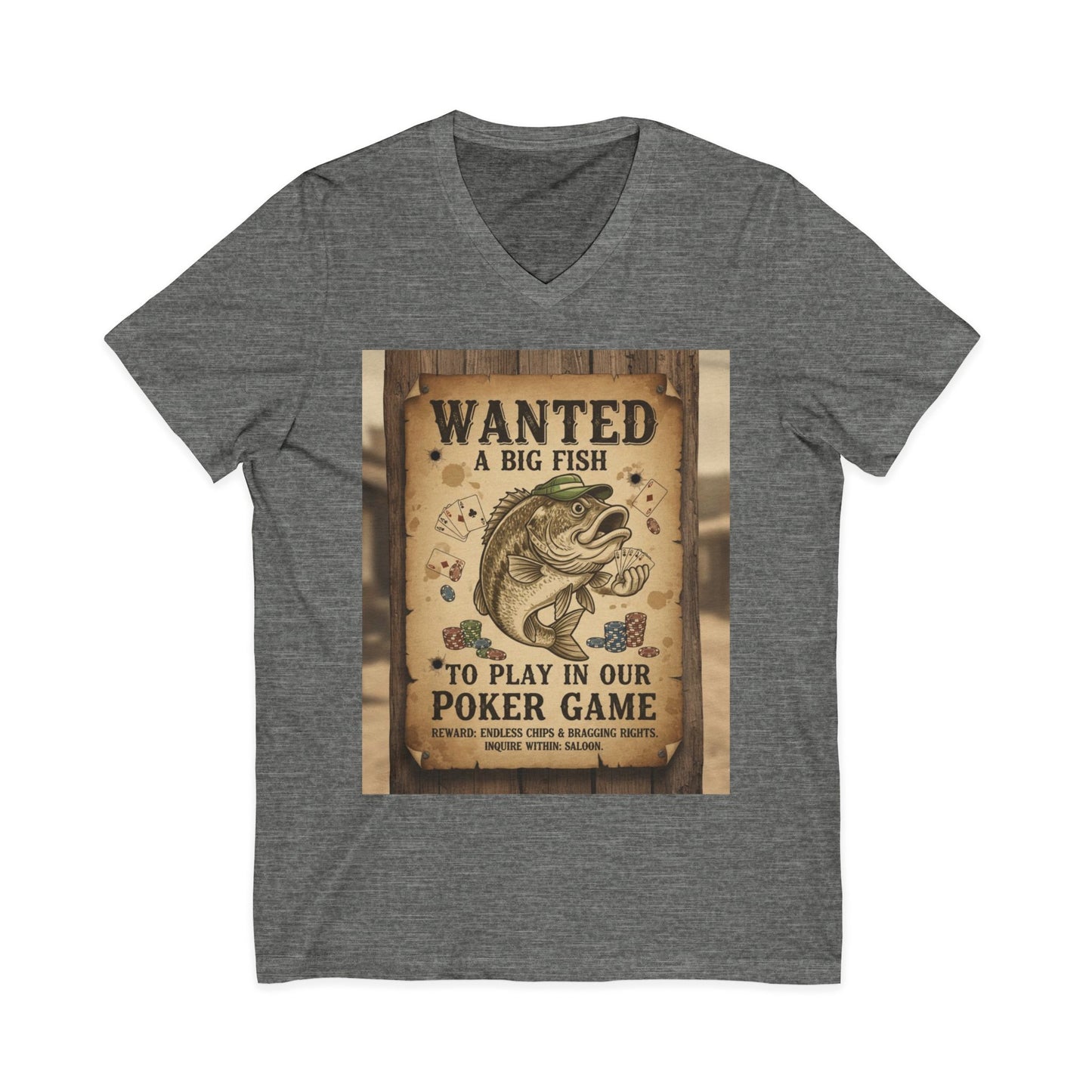 Wanted Poker Fish V-Neck Tee