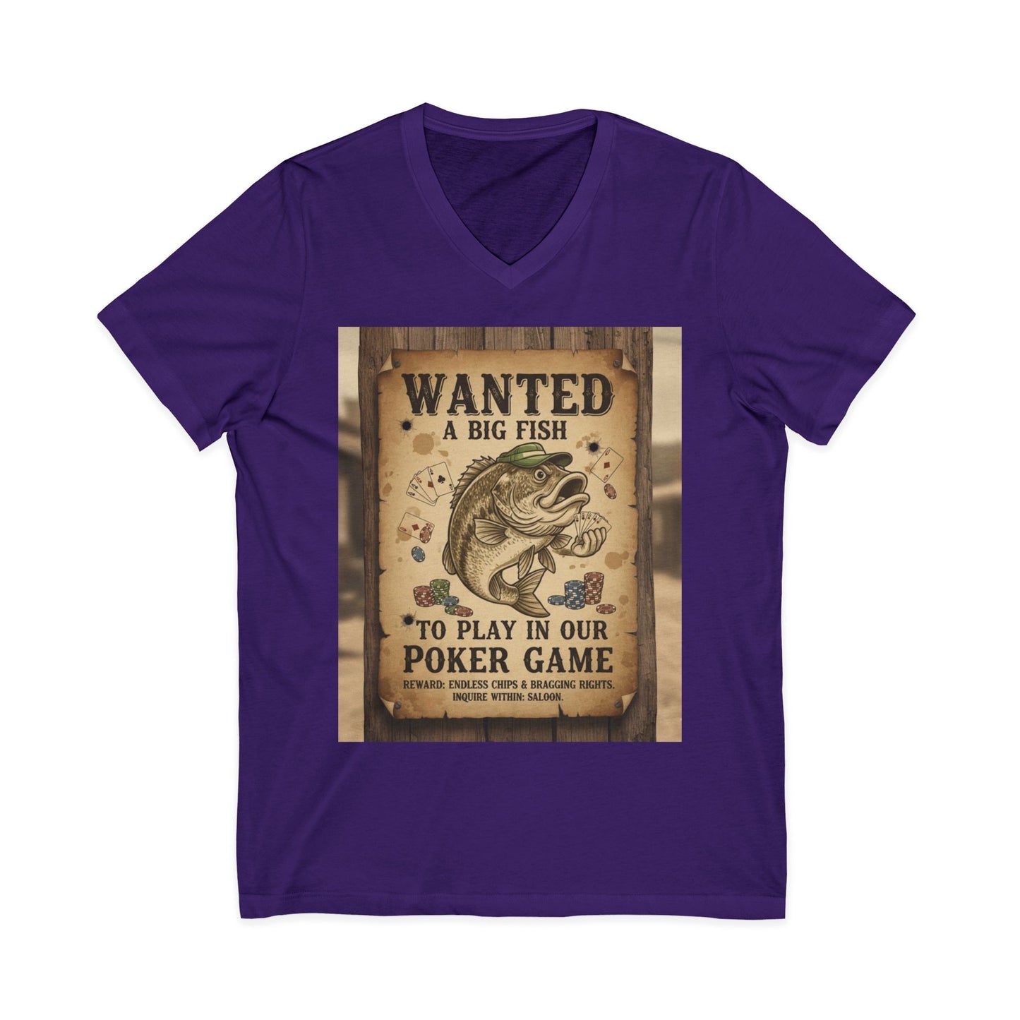 Wanted Poker Fish V-Neck Tee