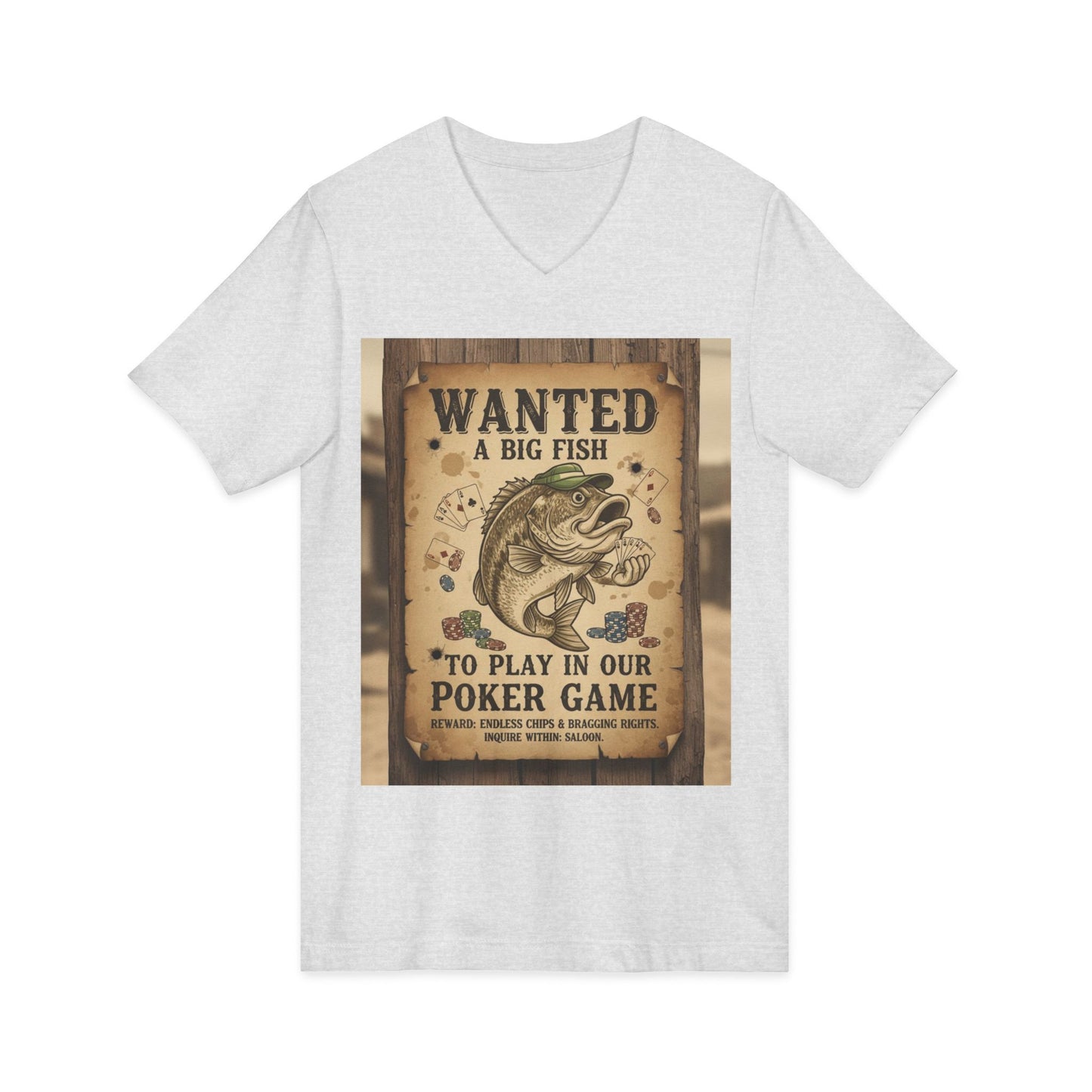 Wanted Poker Fish V-Neck Tee