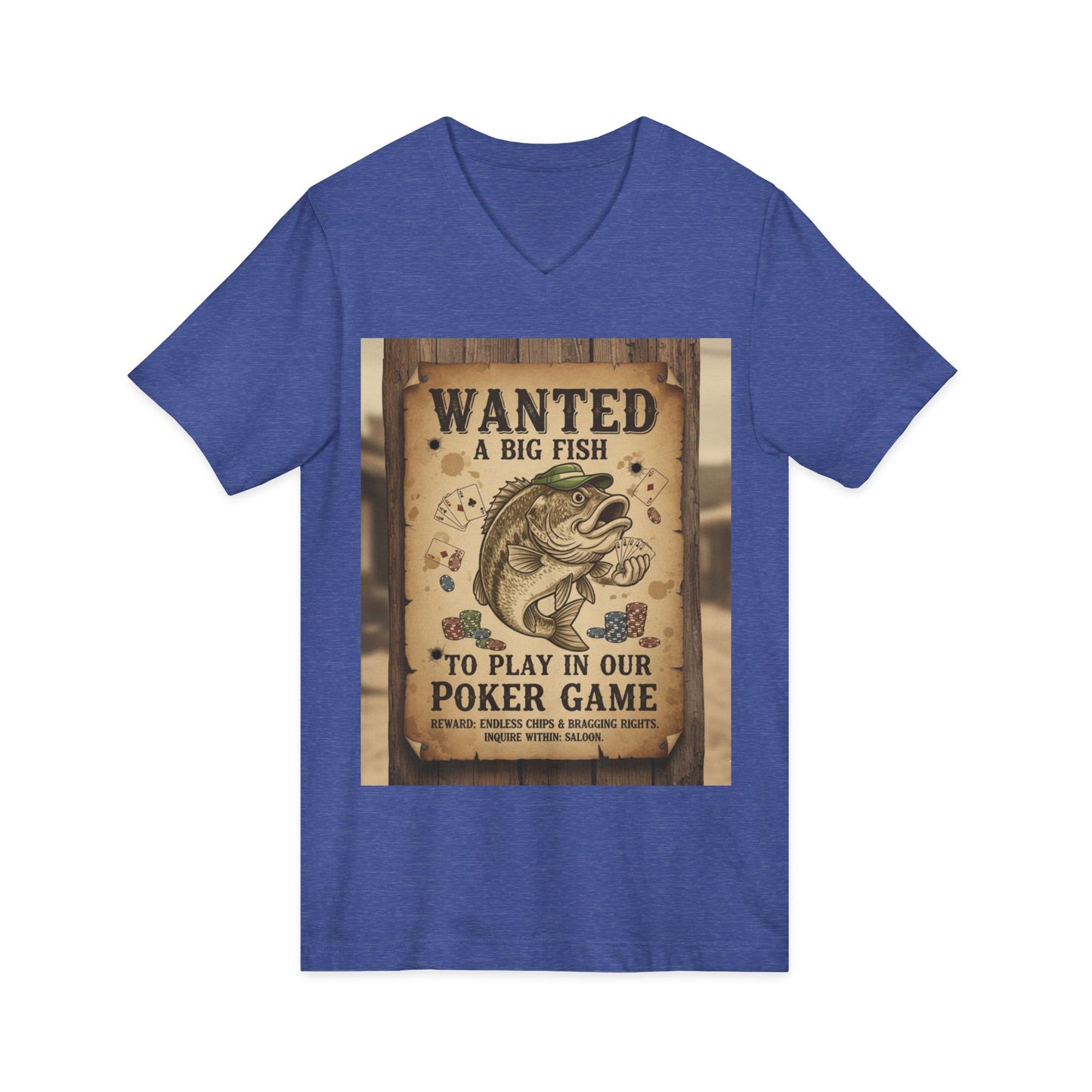 Wanted Poker Fish V-Neck Tee
