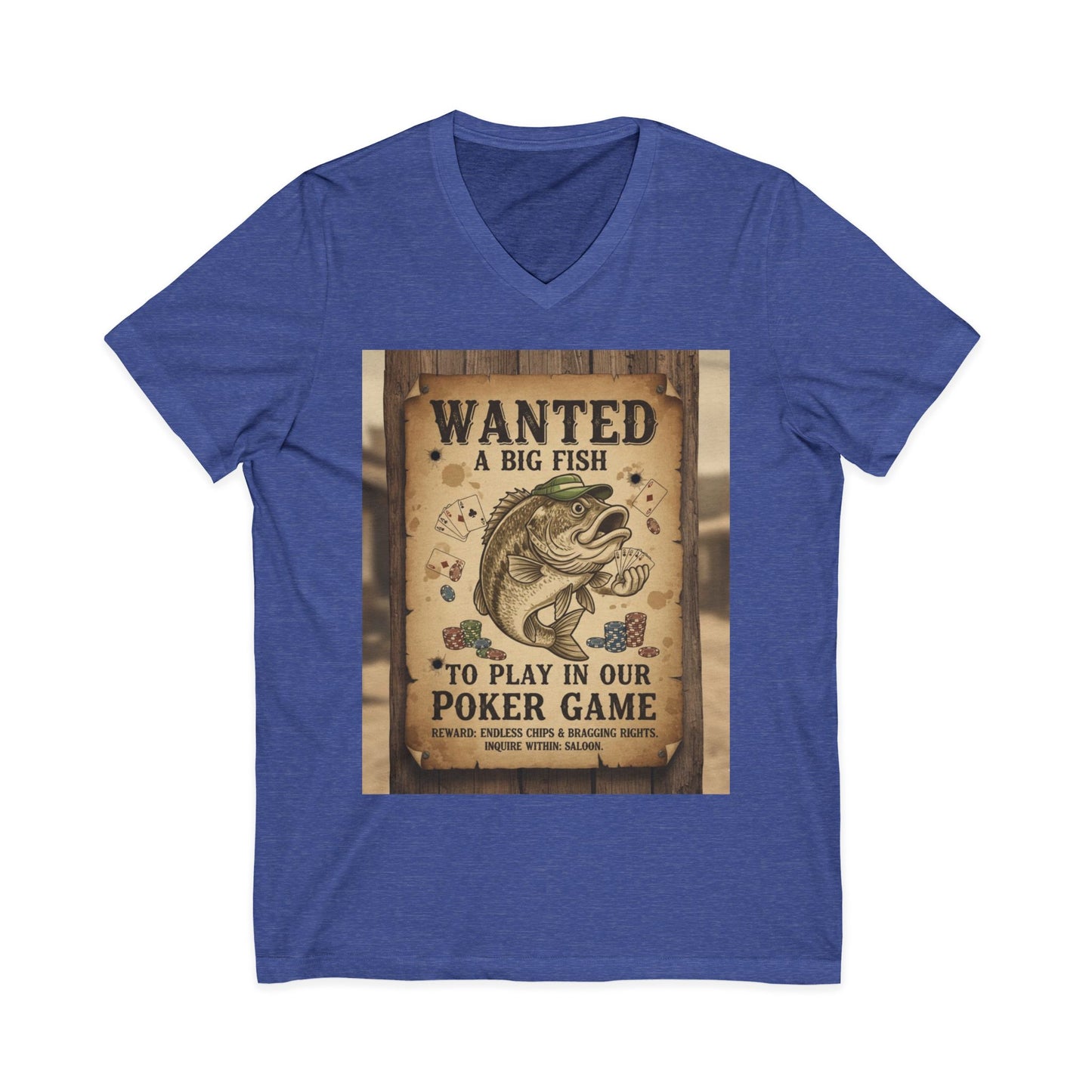 Wanted Poker Fish V-Neck Tee