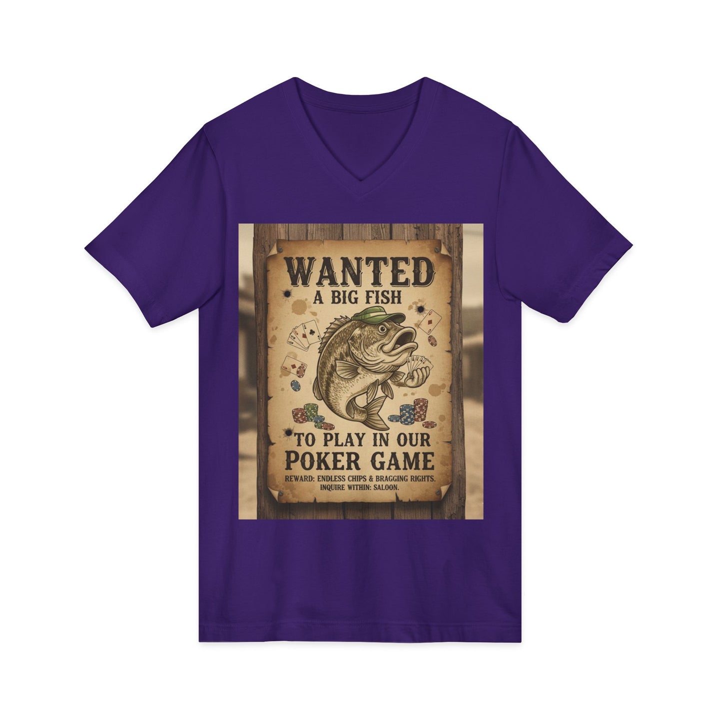 Wanted Poker Fish V-Neck Tee