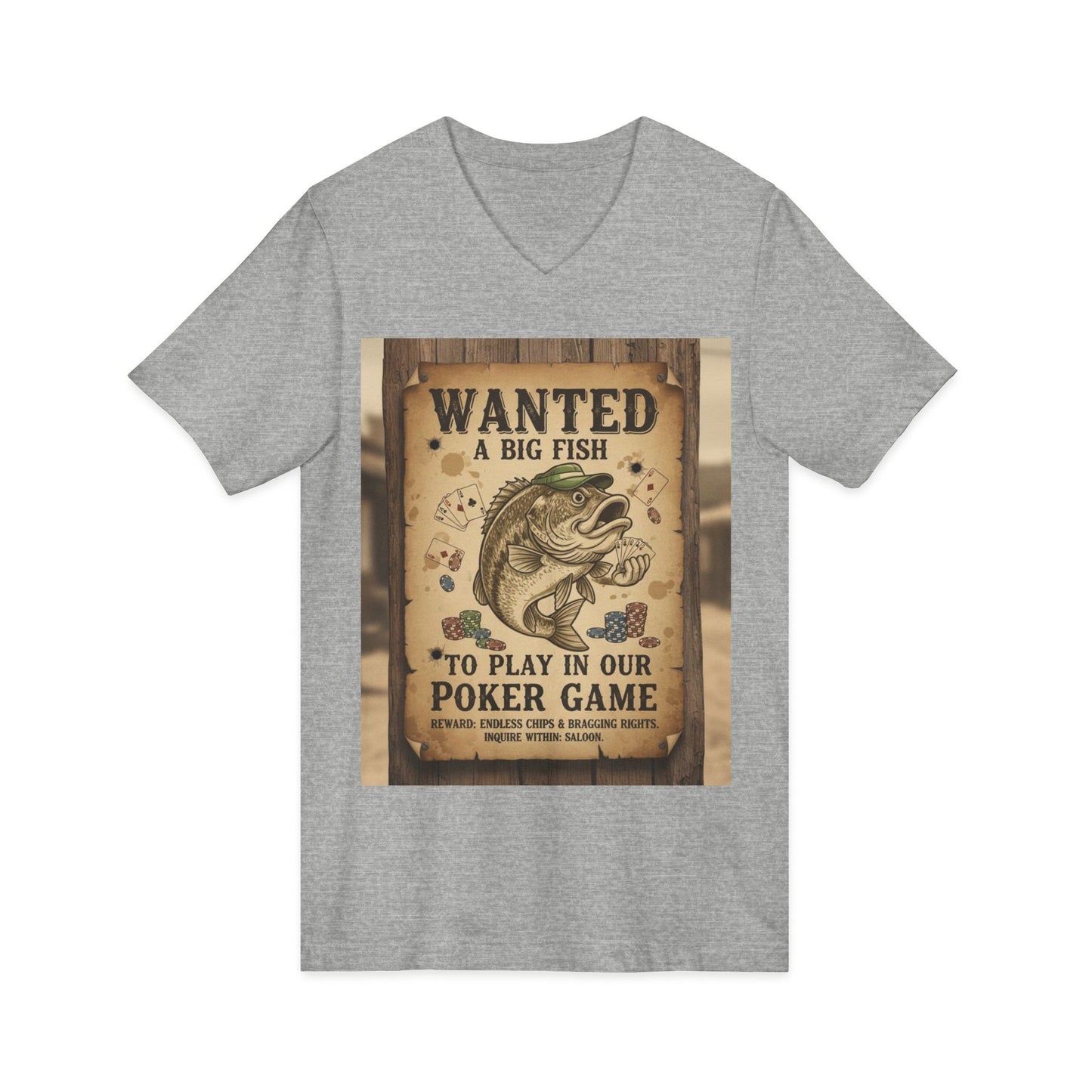 Wanted Poker Fish V-Neck Tee