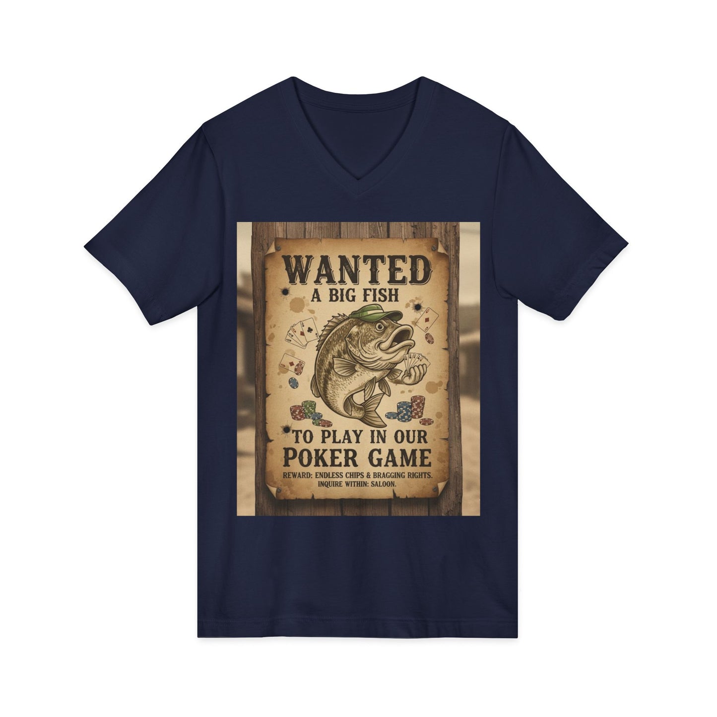 Wanted Poker Fish V-Neck Tee