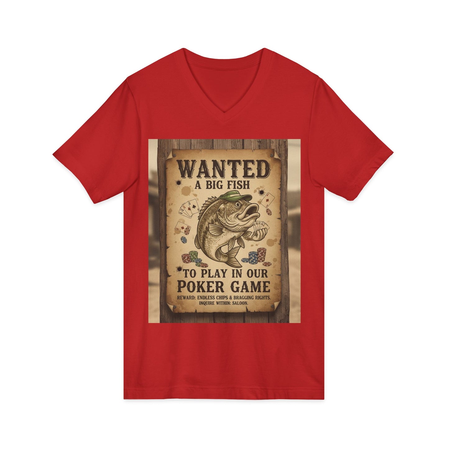 Wanted Poker Fish V-Neck Tee