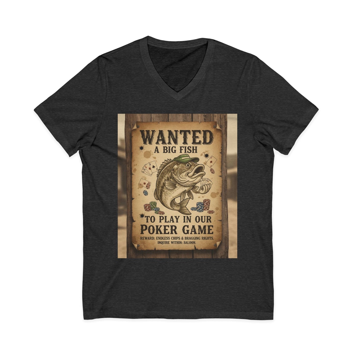 Wanted Poker Fish V-Neck Tee