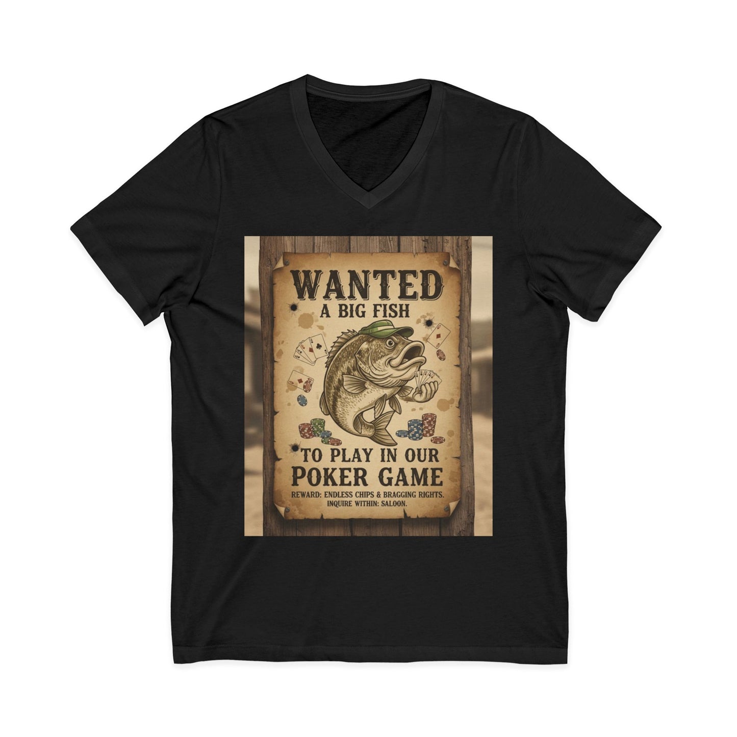Wanted Poker Fish V-Neck Tee