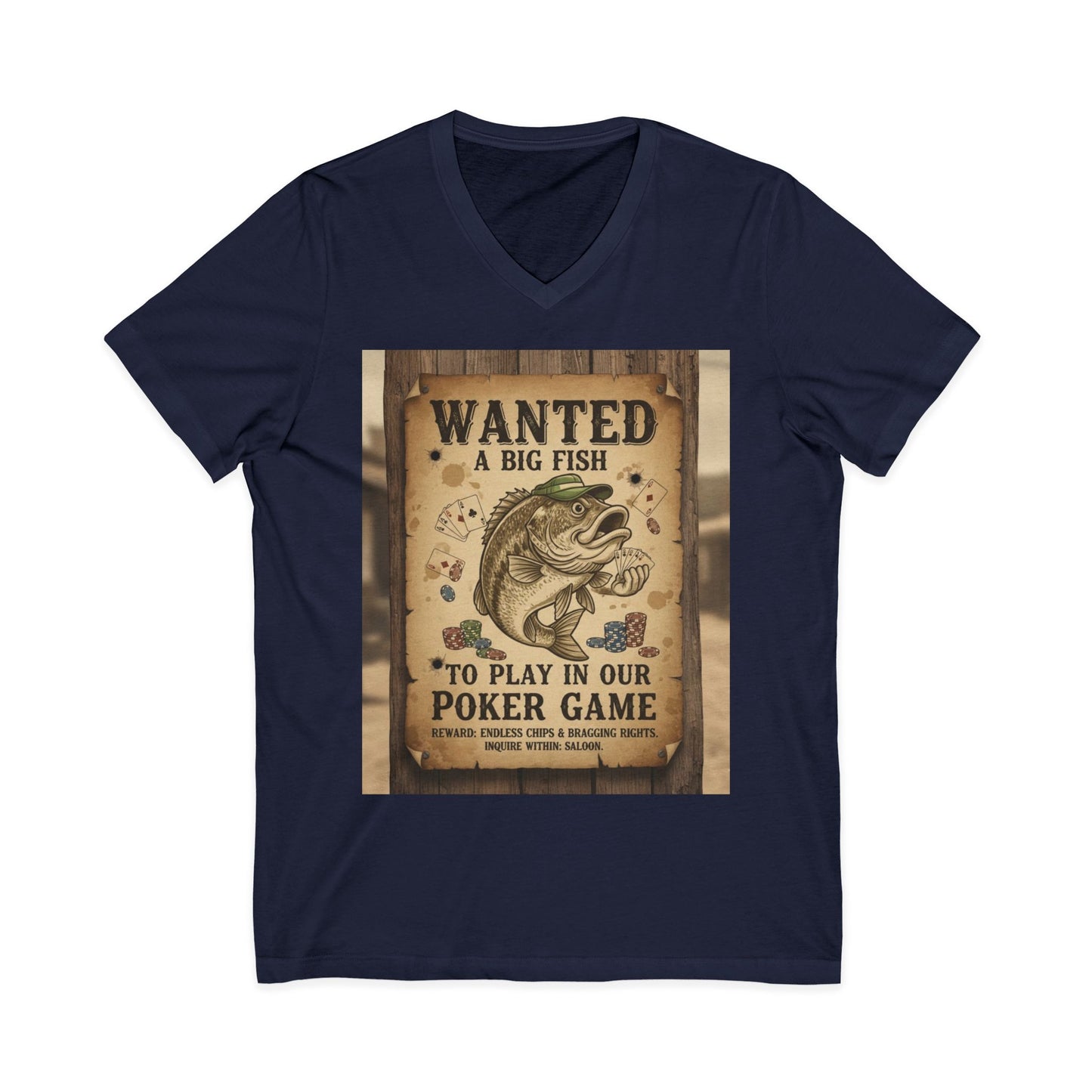 Wanted Poker Fish V-Neck Tee
