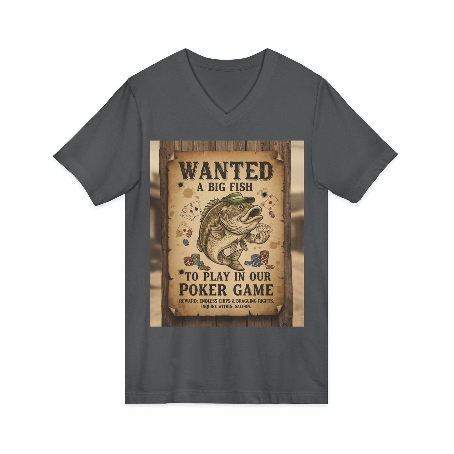 Wanted Poker Fish V-Neck Tee