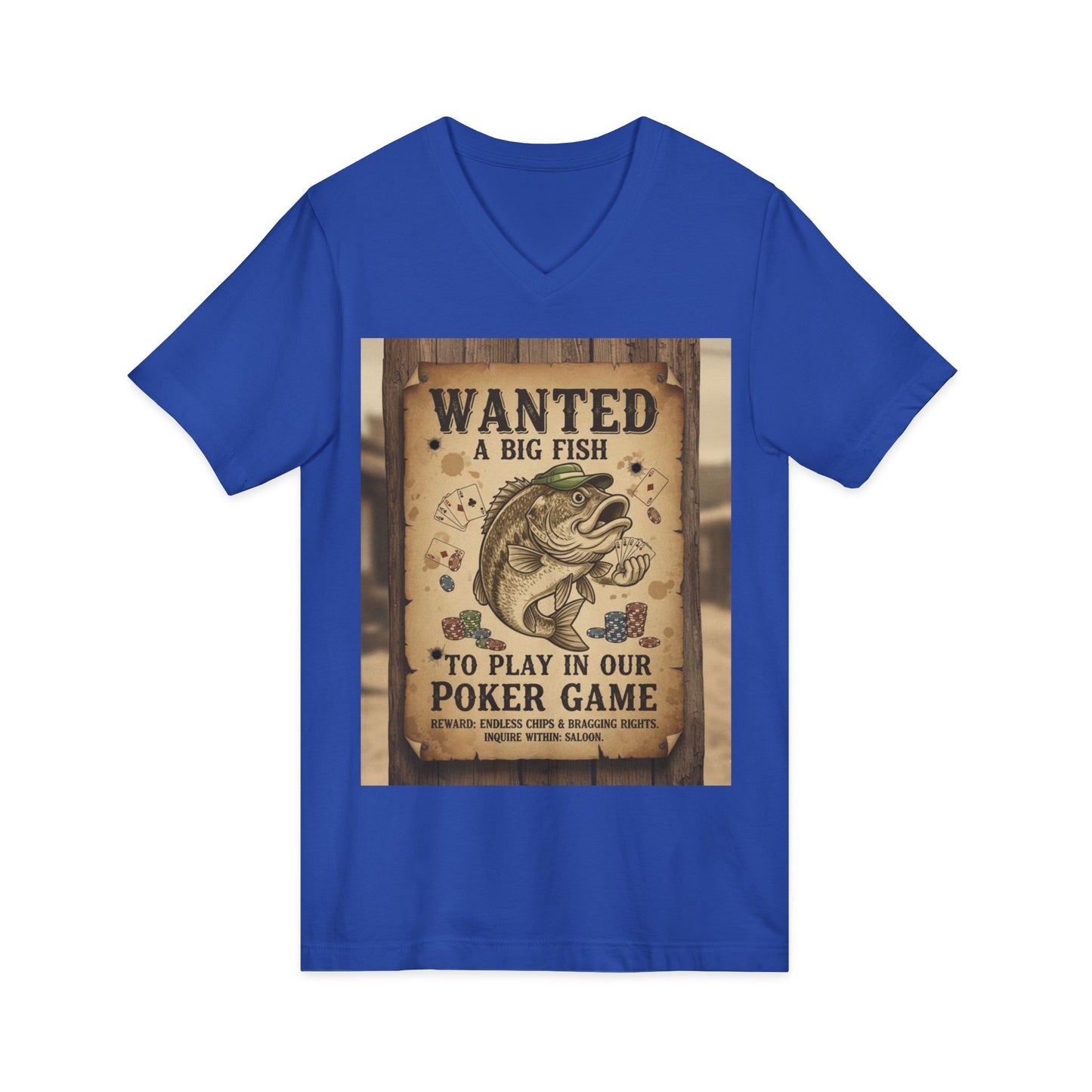 Wanted Poker Fish V-Neck Tee