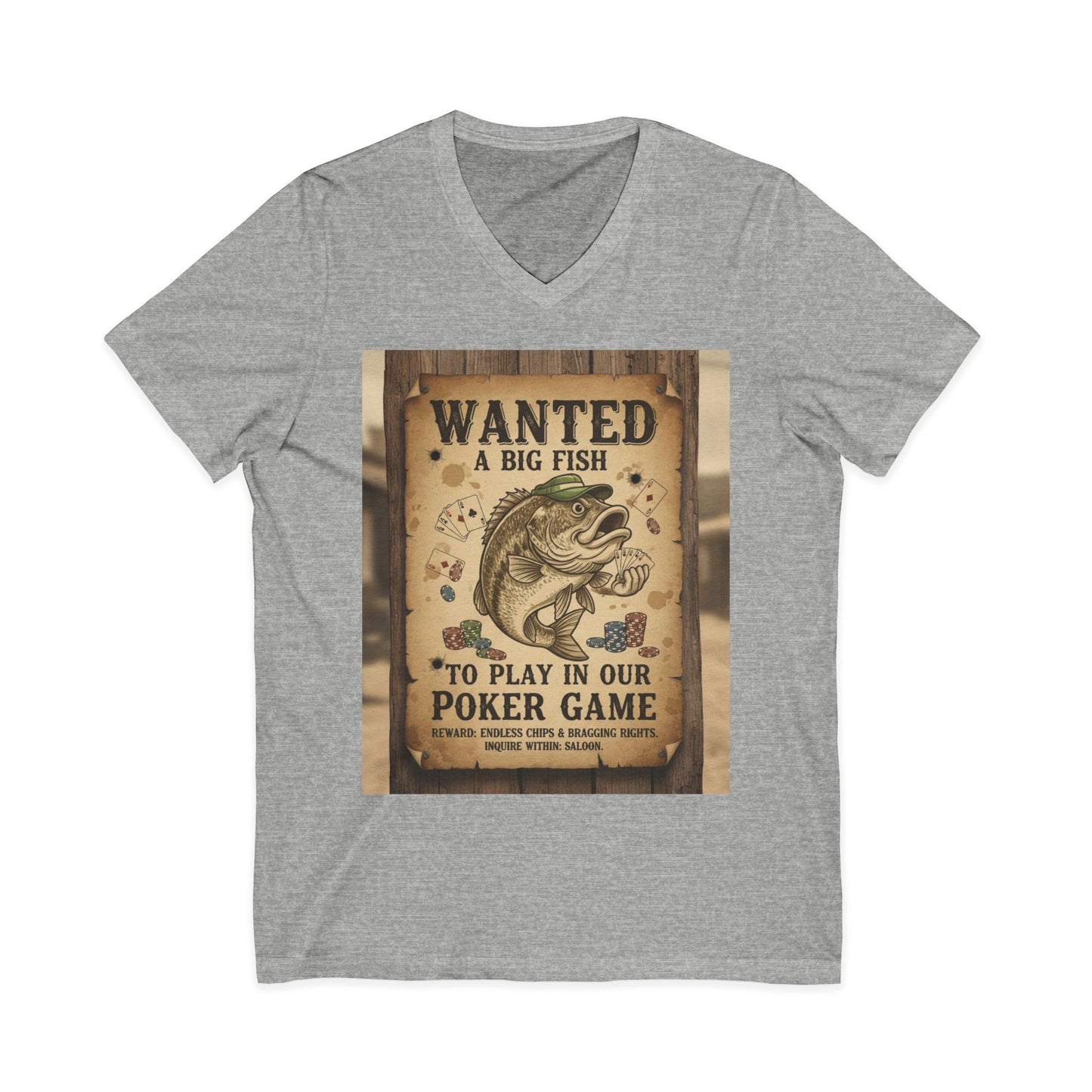 Wanted Poker Fish V-Neck Tee