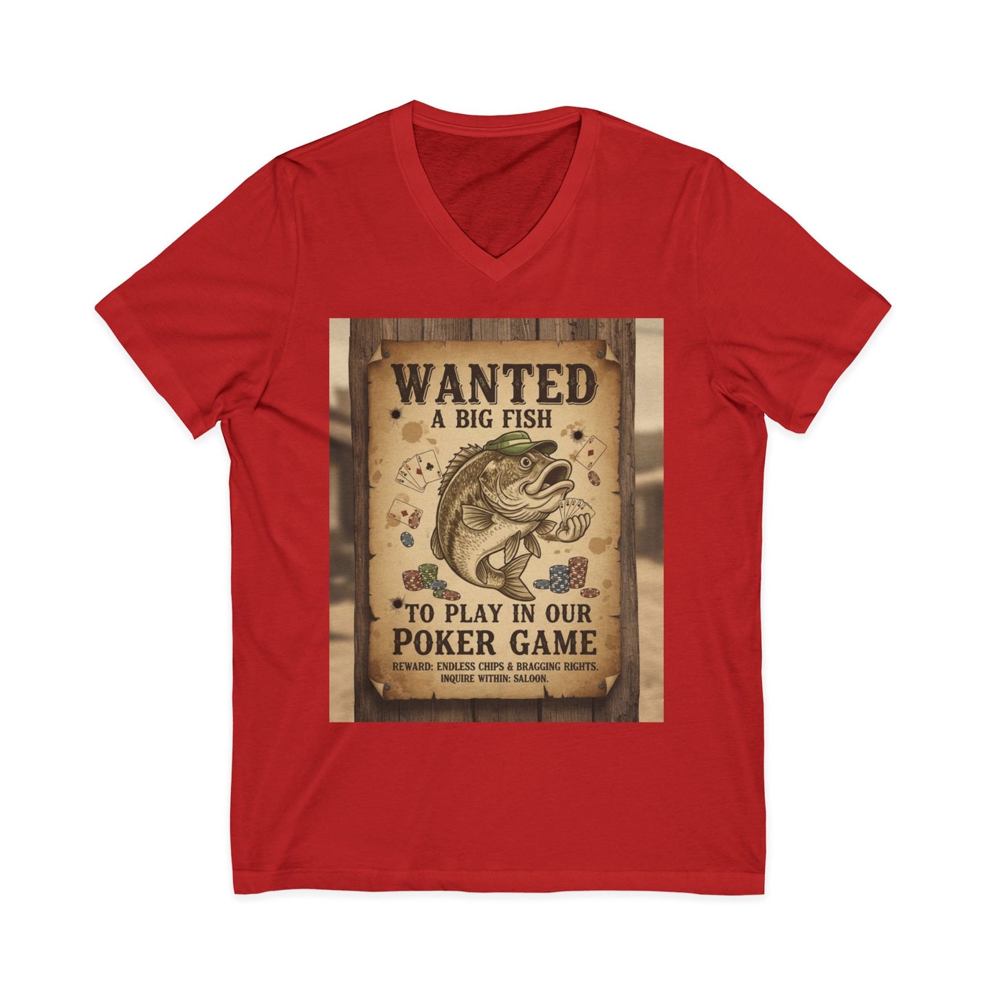 Wanted Poker Fish V-Neck Tee
