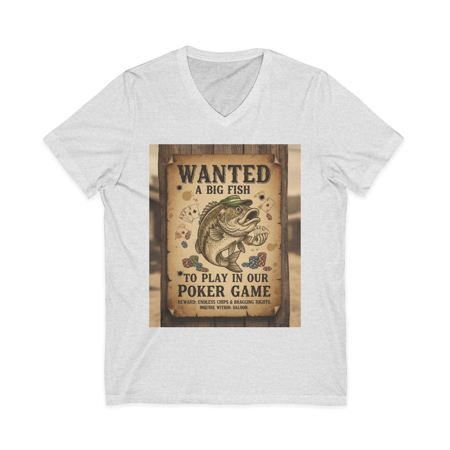 Wanted Poker Fish V-Neck Tee