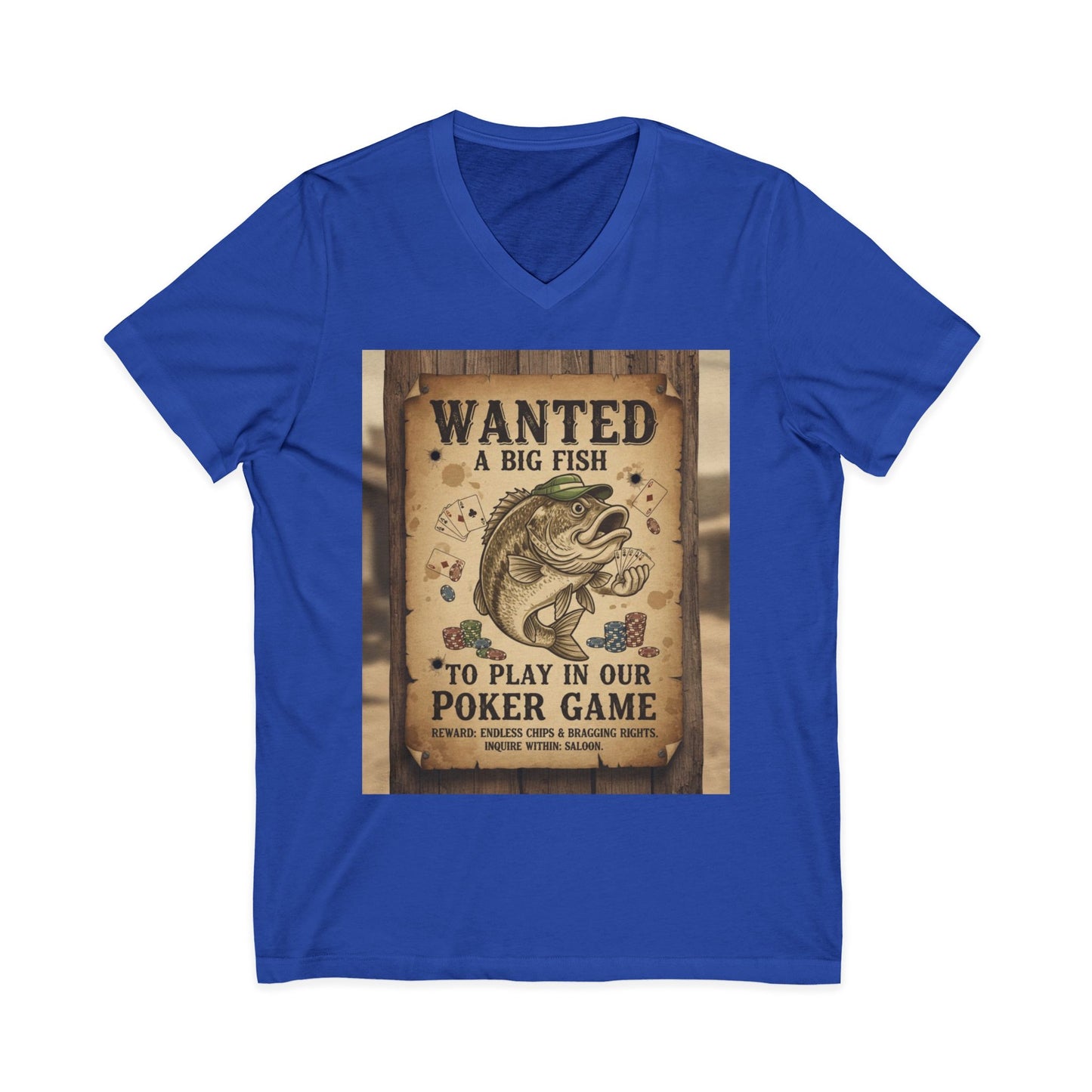 Wanted Poker Fish V-Neck Tee
