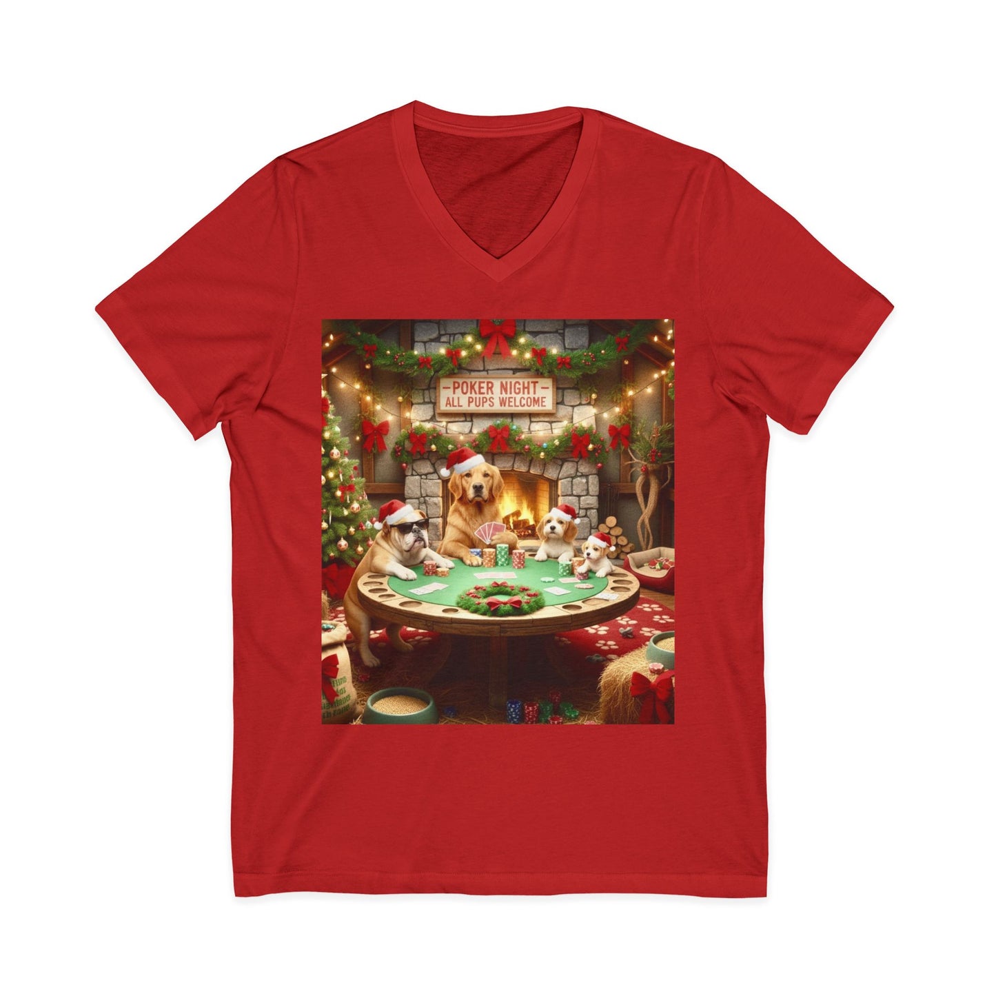 Christmas Dogs V-Neck Poker Tee