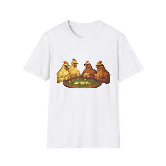 Funny Chickens Unisex Tee - Shady Chickens Poker Game Design