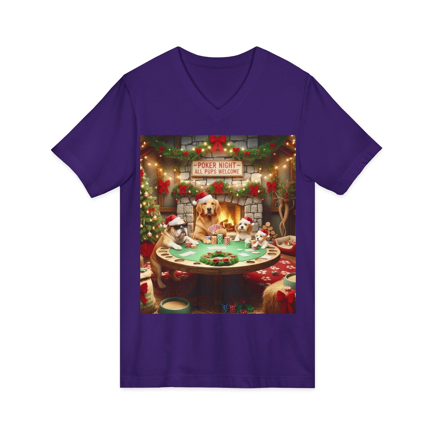 Christmas Dogs V-Neck Poker Tee