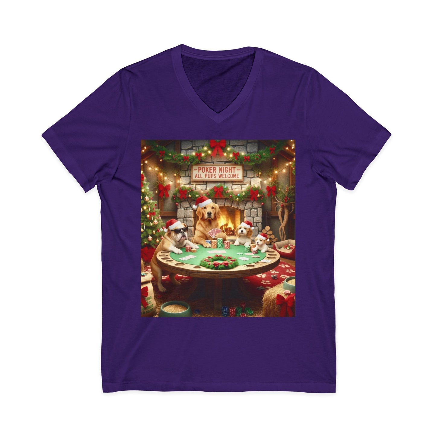 Christmas Dogs V-Neck Poker Tee