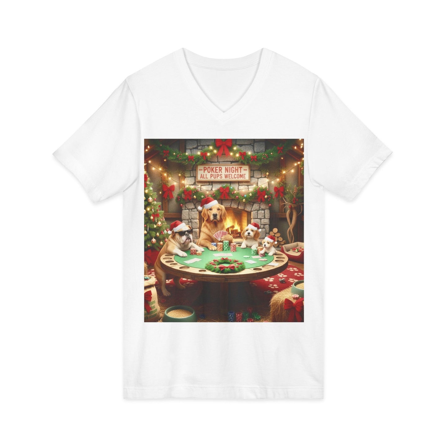 Christmas Dogs V-Neck Poker Tee