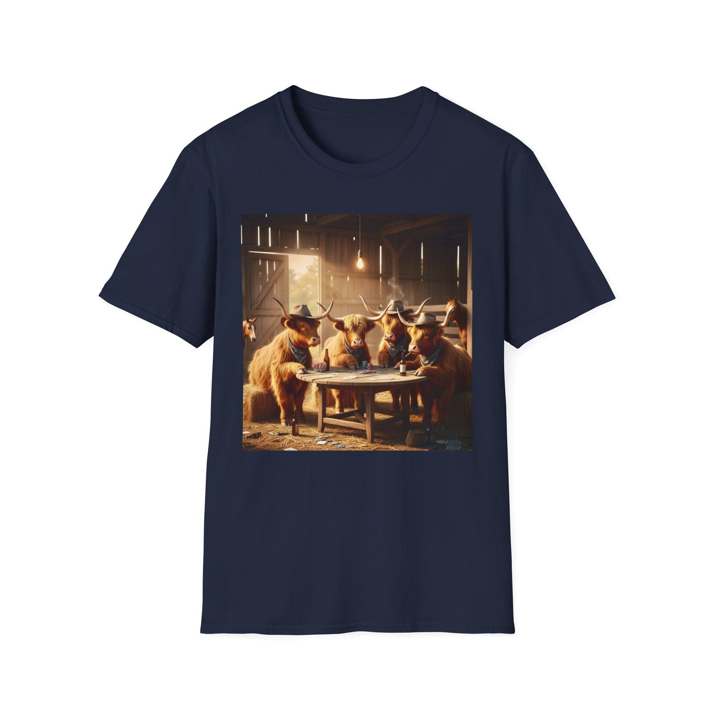 Highland Cows Playing Poker T-Shirt — Funny Farm Animal Poker Tee
