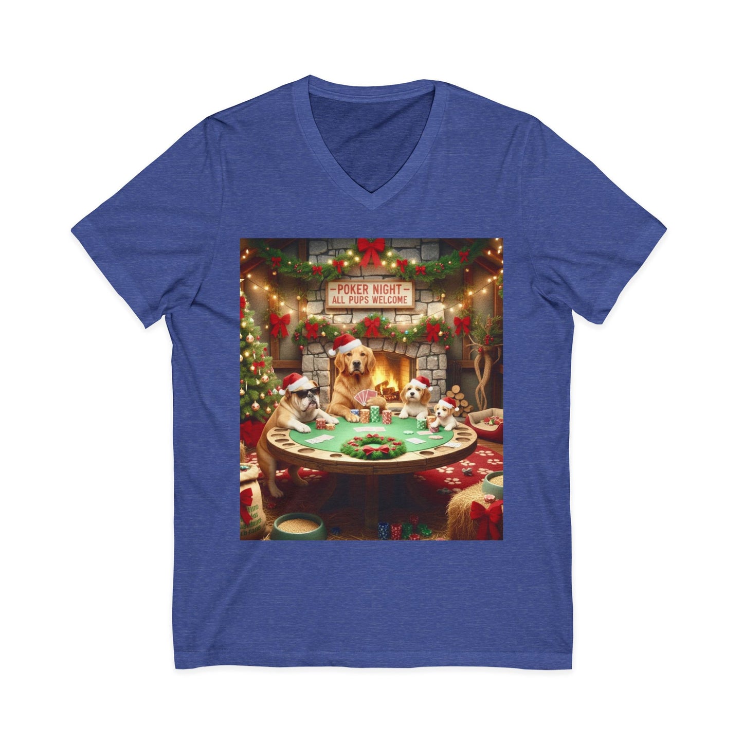Christmas Dogs V-Neck Poker Tee