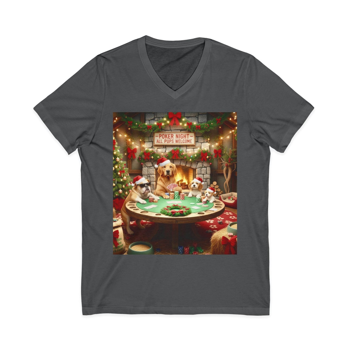 Christmas Dogs V-Neck Poker Tee