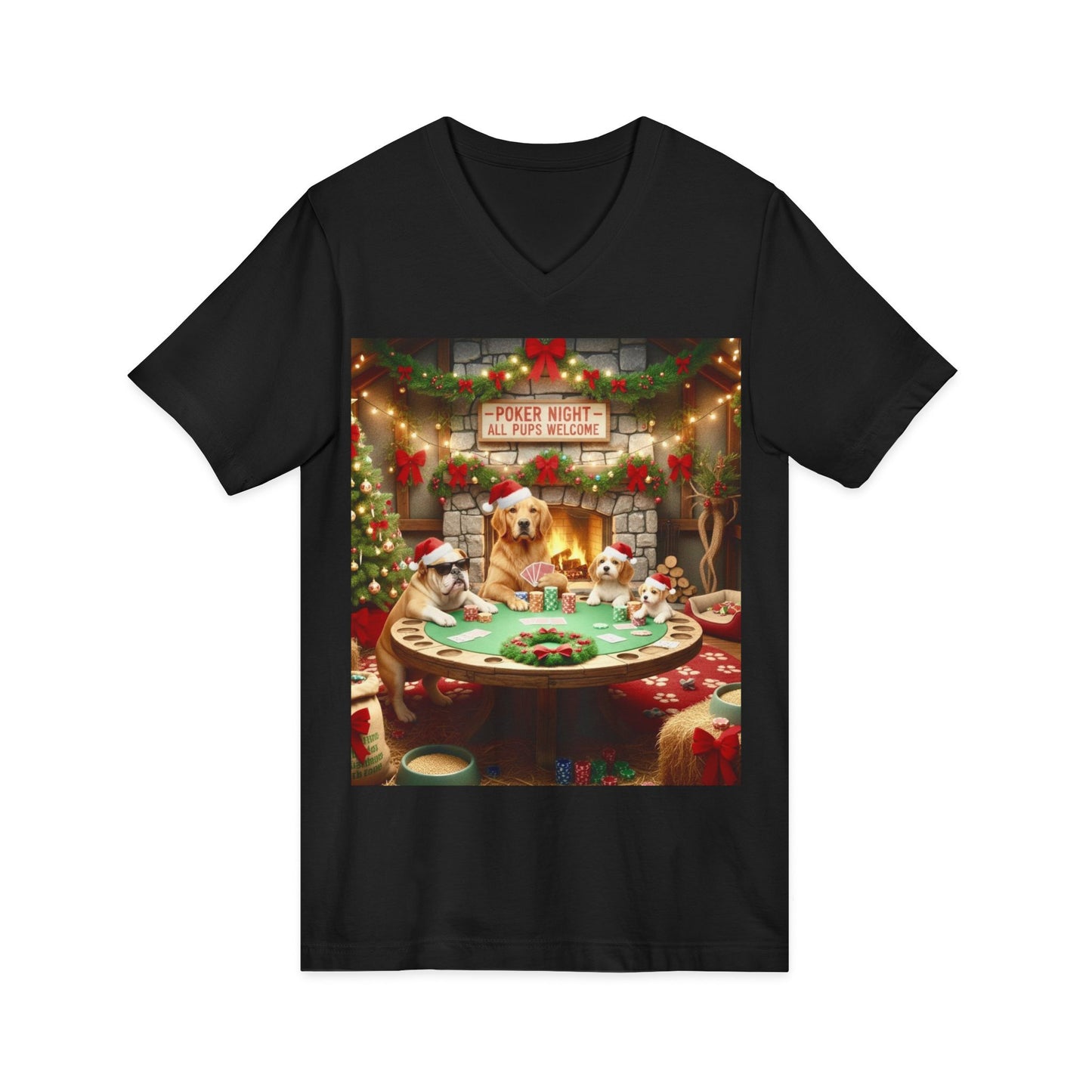 Christmas Dogs V-Neck Poker Tee