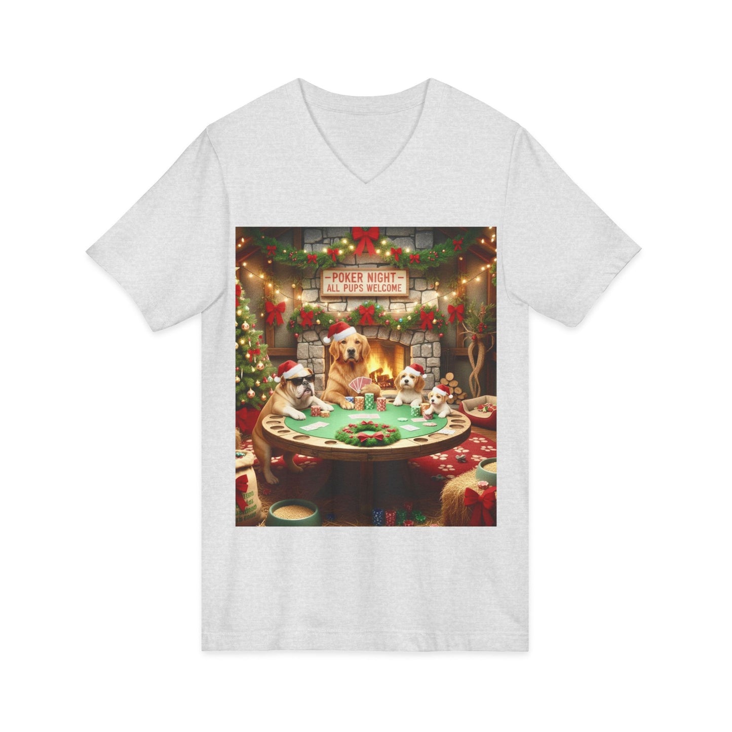 Christmas Dogs V-Neck Poker Tee