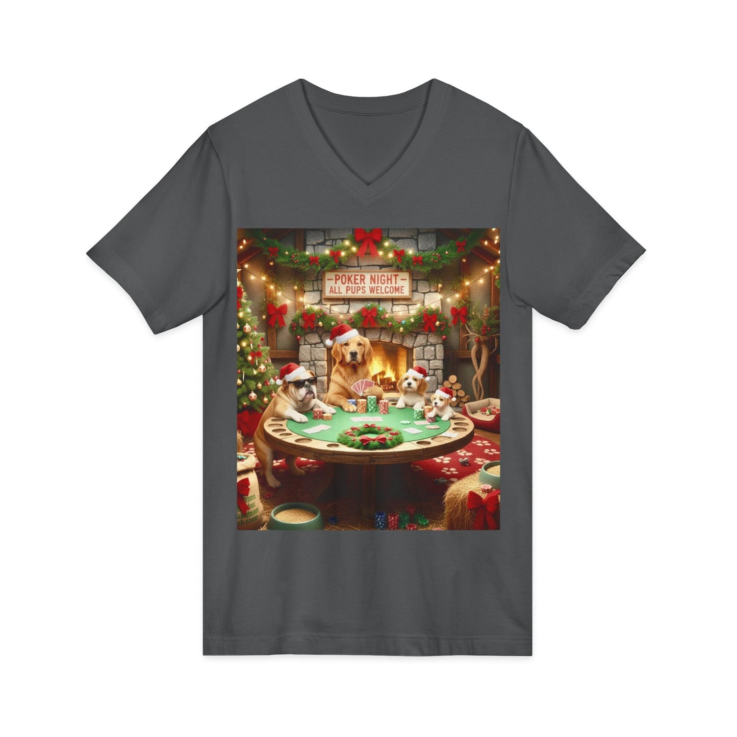 Christmas Dogs V-Neck Poker Tee