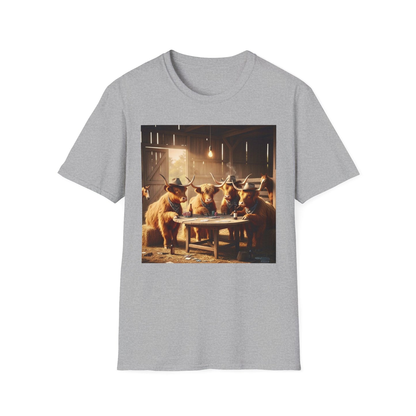 Highland Cows Playing Poker T-Shirt — Funny Farm Animal Poker Tee