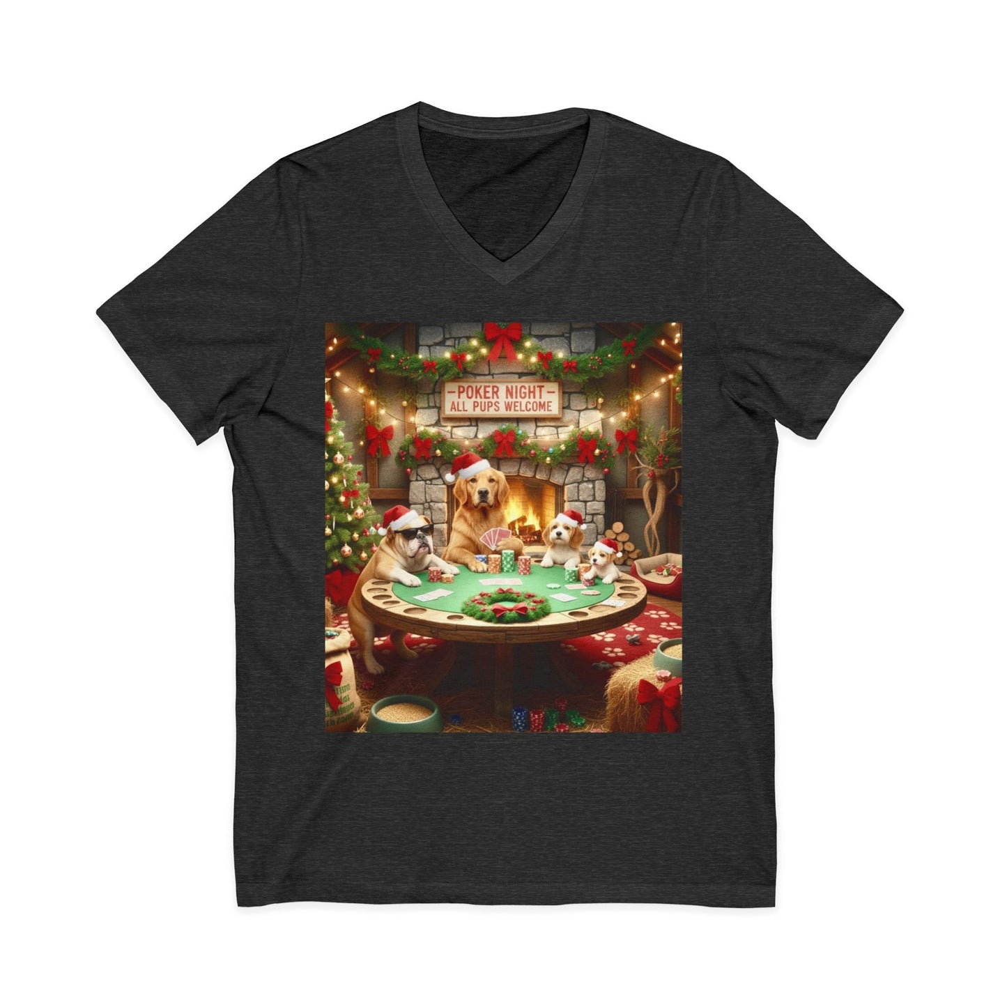 Christmas Dogs V-Neck Poker Tee