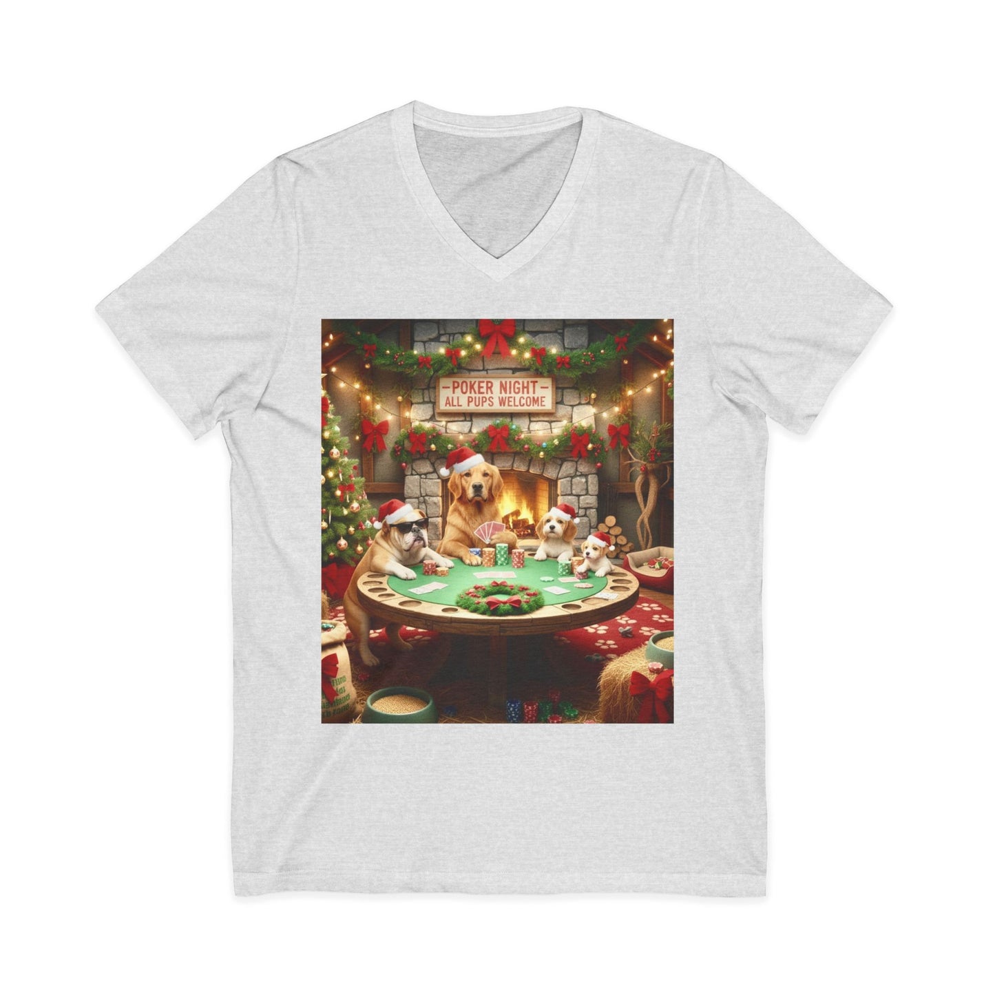 Christmas Dogs V-Neck Poker Tee
