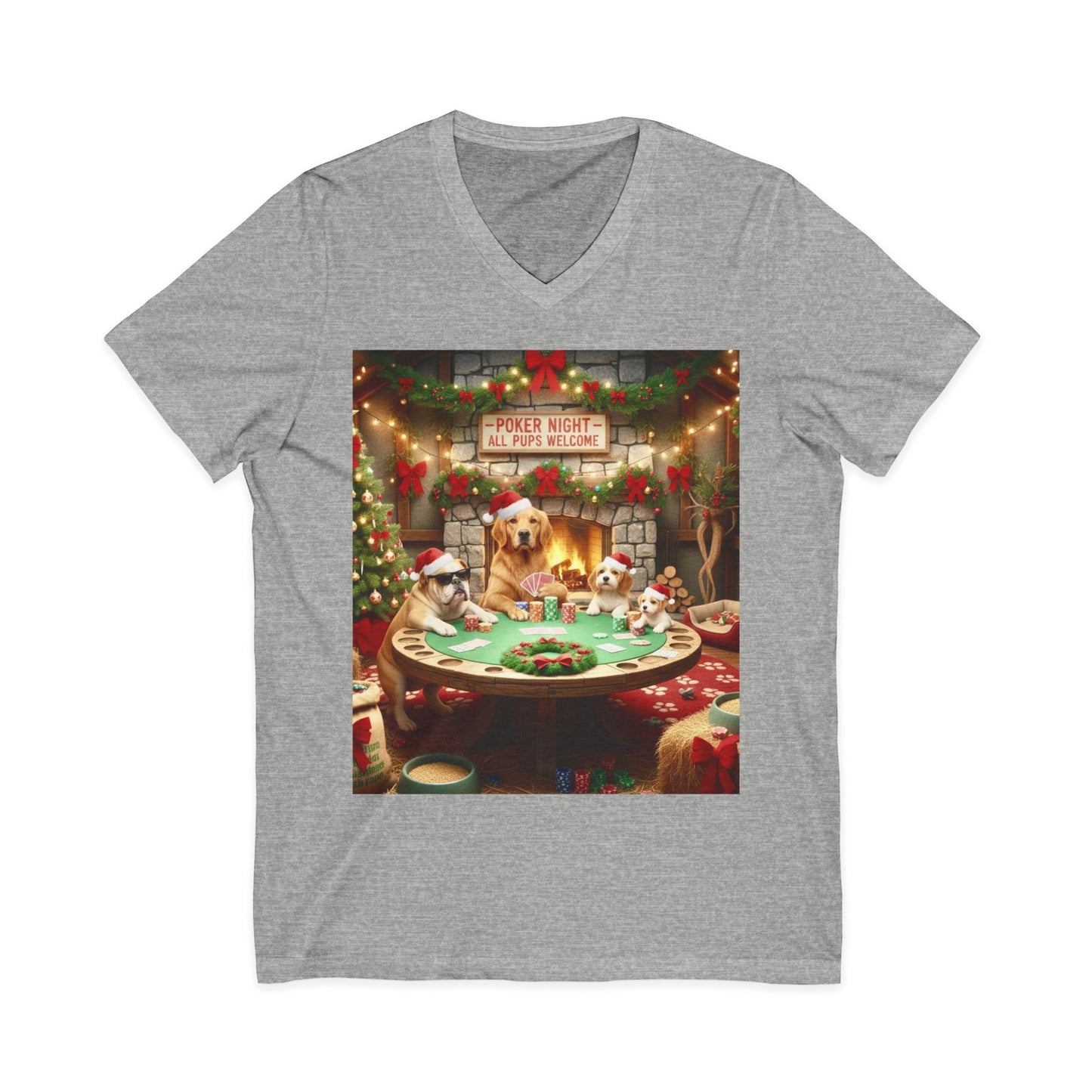 Christmas Dogs V-Neck Poker Tee