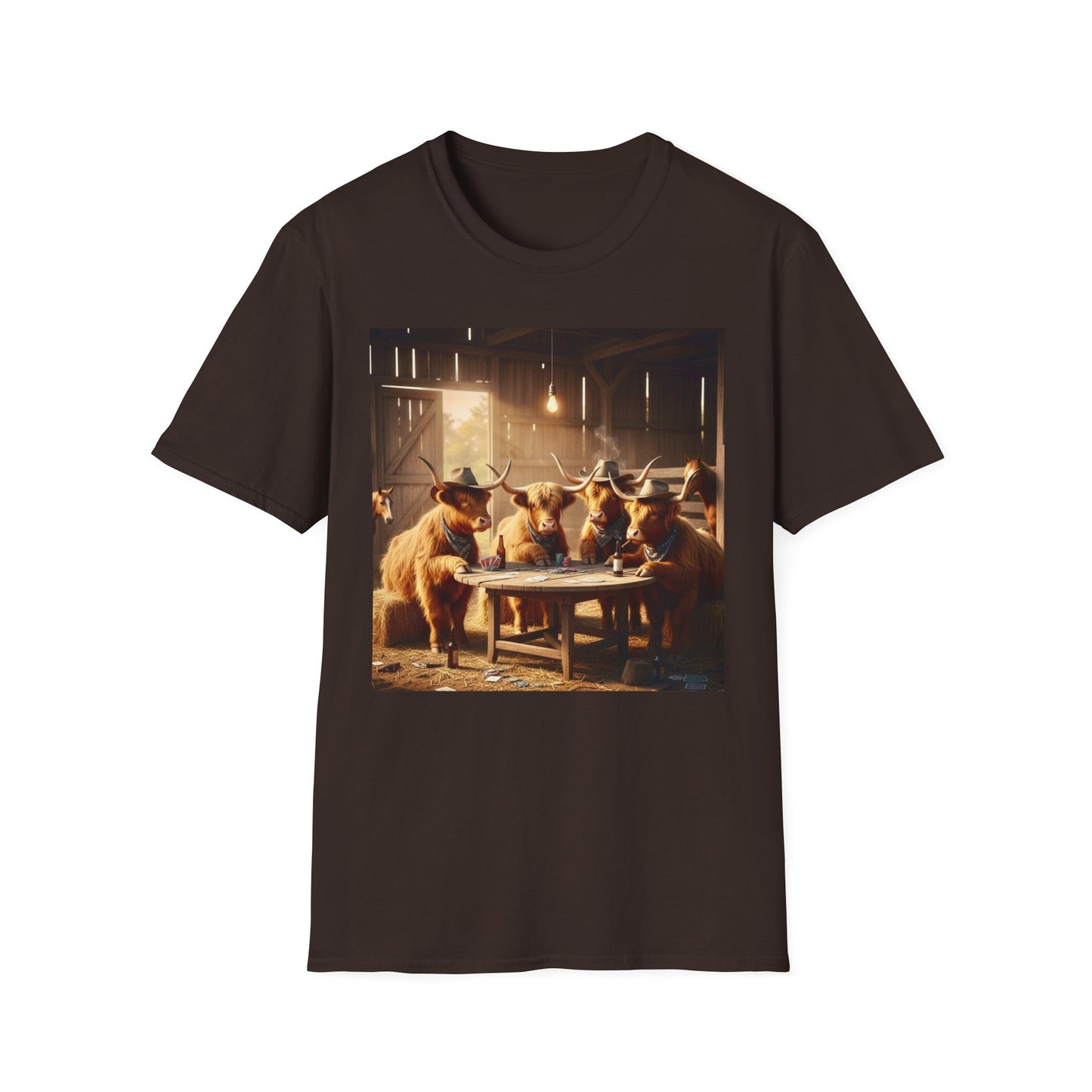Highland Cows Playing Poker T-Shirt — Funny Farm Animal Poker Tee