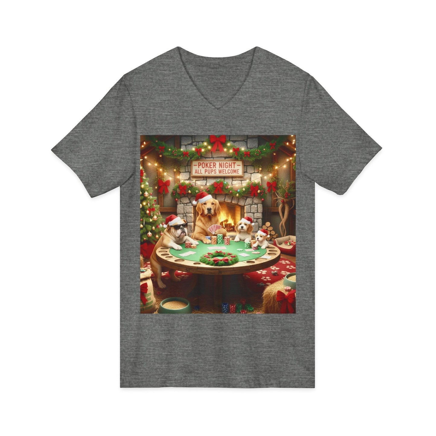 Christmas Dogs V-Neck Poker Tee