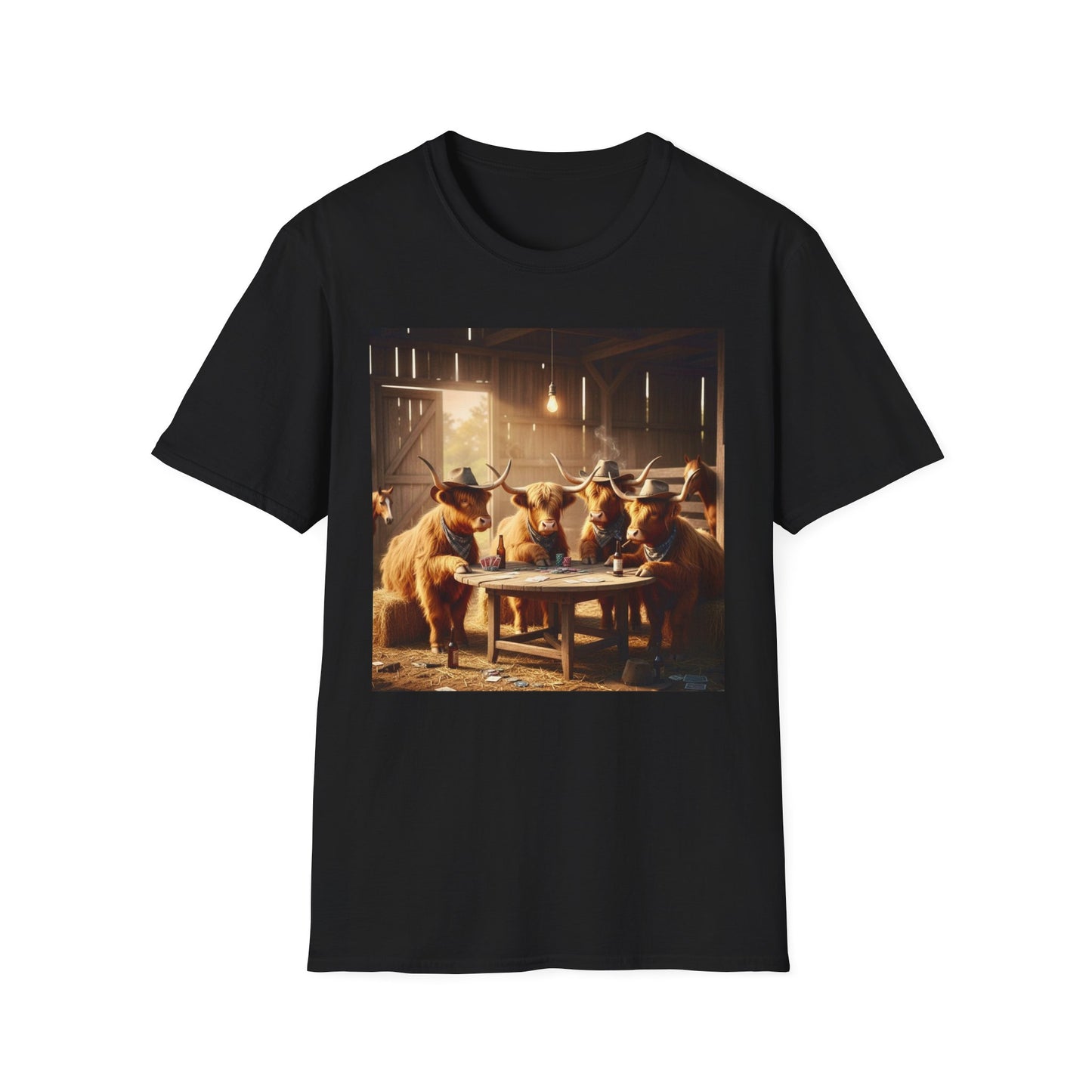 Highland Cows Playing Poker T-Shirt — Funny Farm Animal Poker Tee