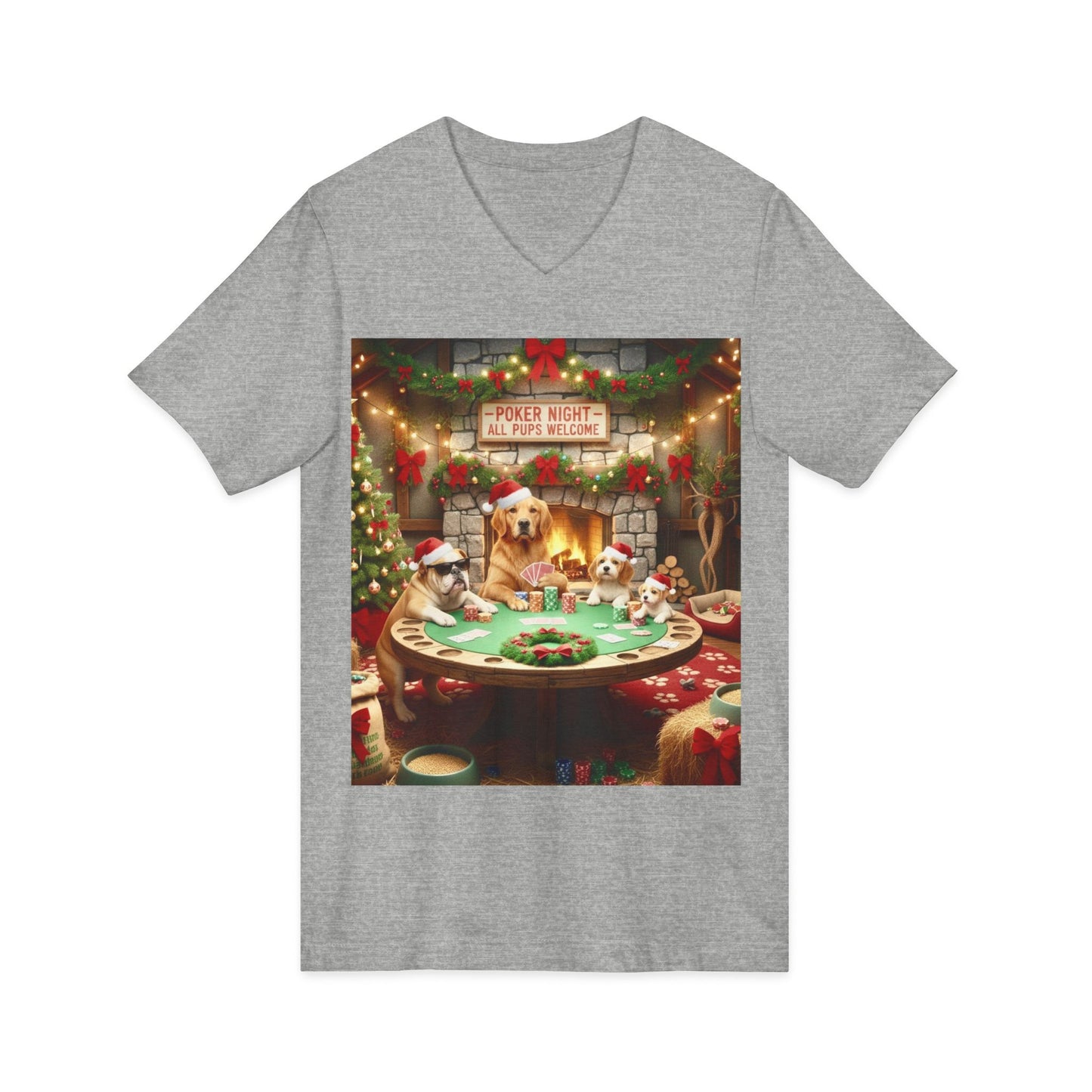 Christmas Dogs V-Neck Poker Tee