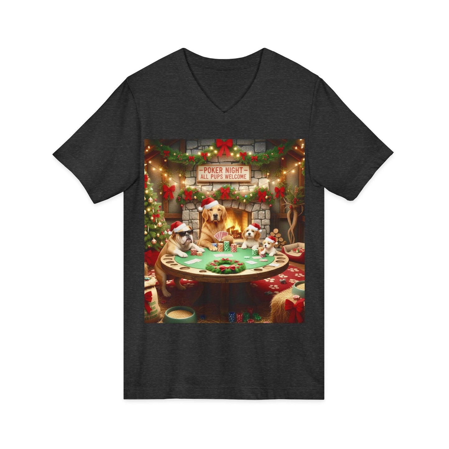 Christmas Dogs V-Neck Poker Tee