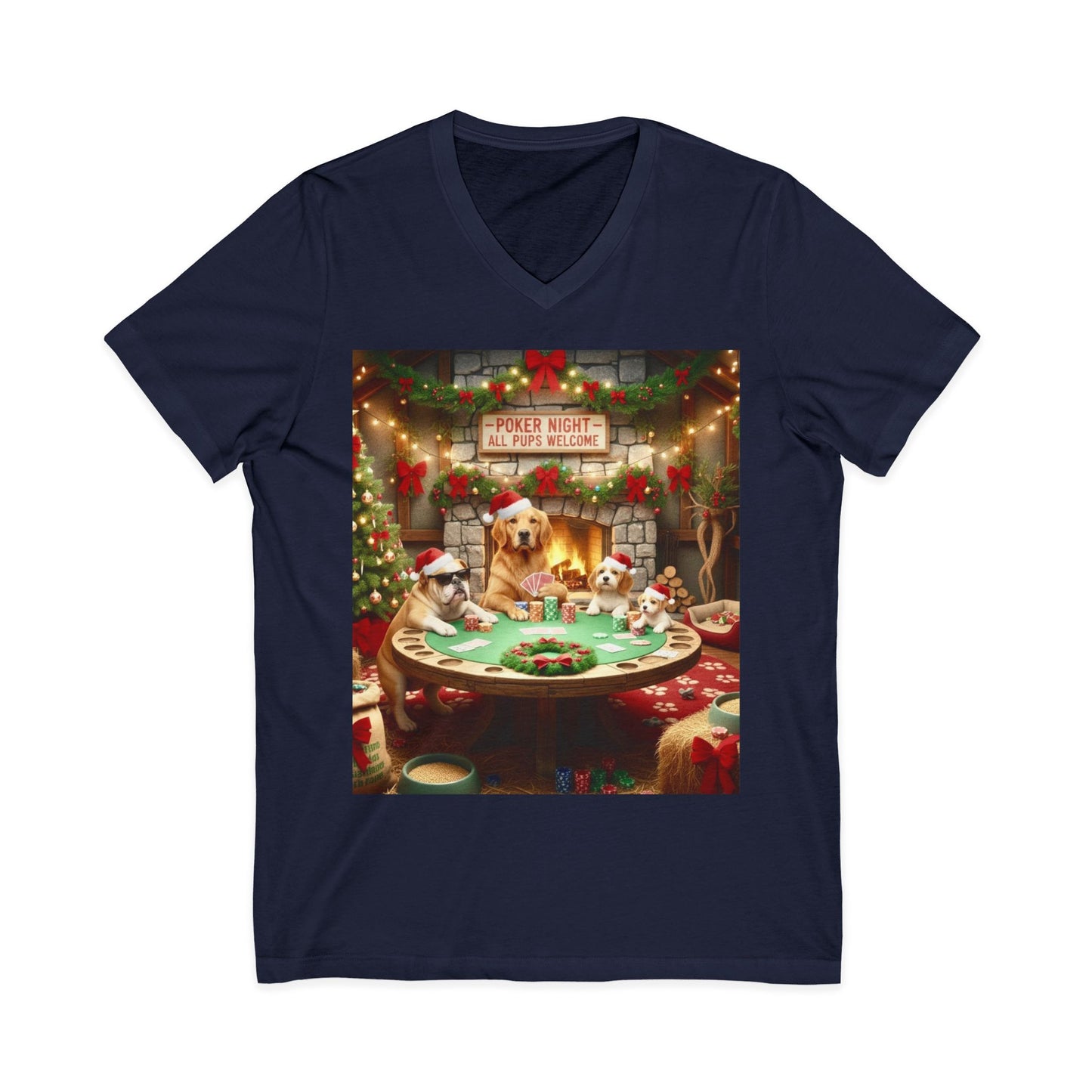 Christmas Dogs V-Neck Poker Tee
