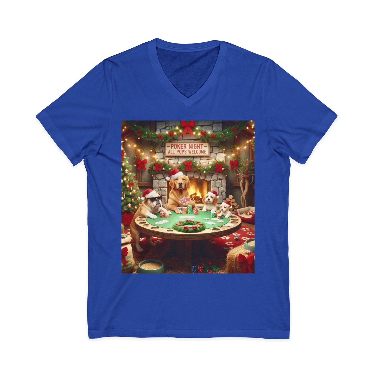 Christmas Dogs V-Neck Poker Tee