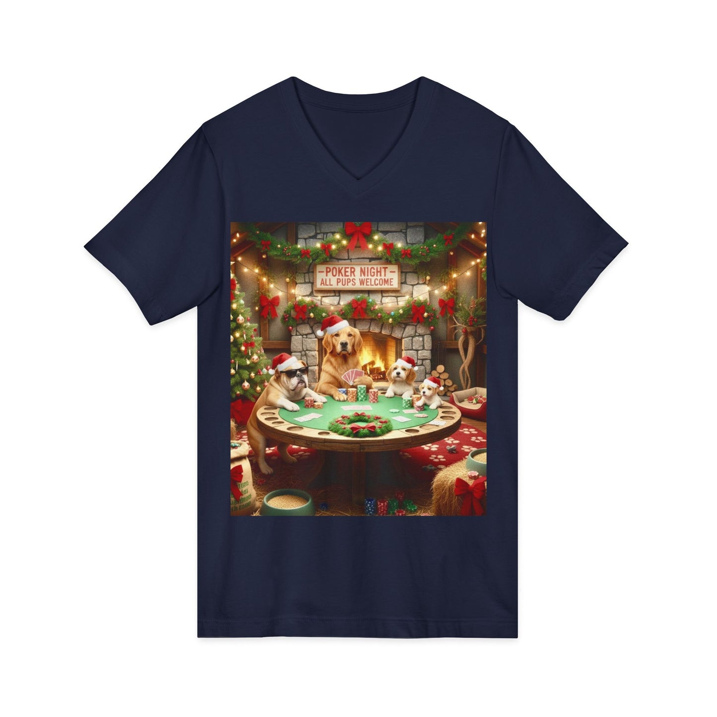 Christmas Dogs V-Neck Poker Tee