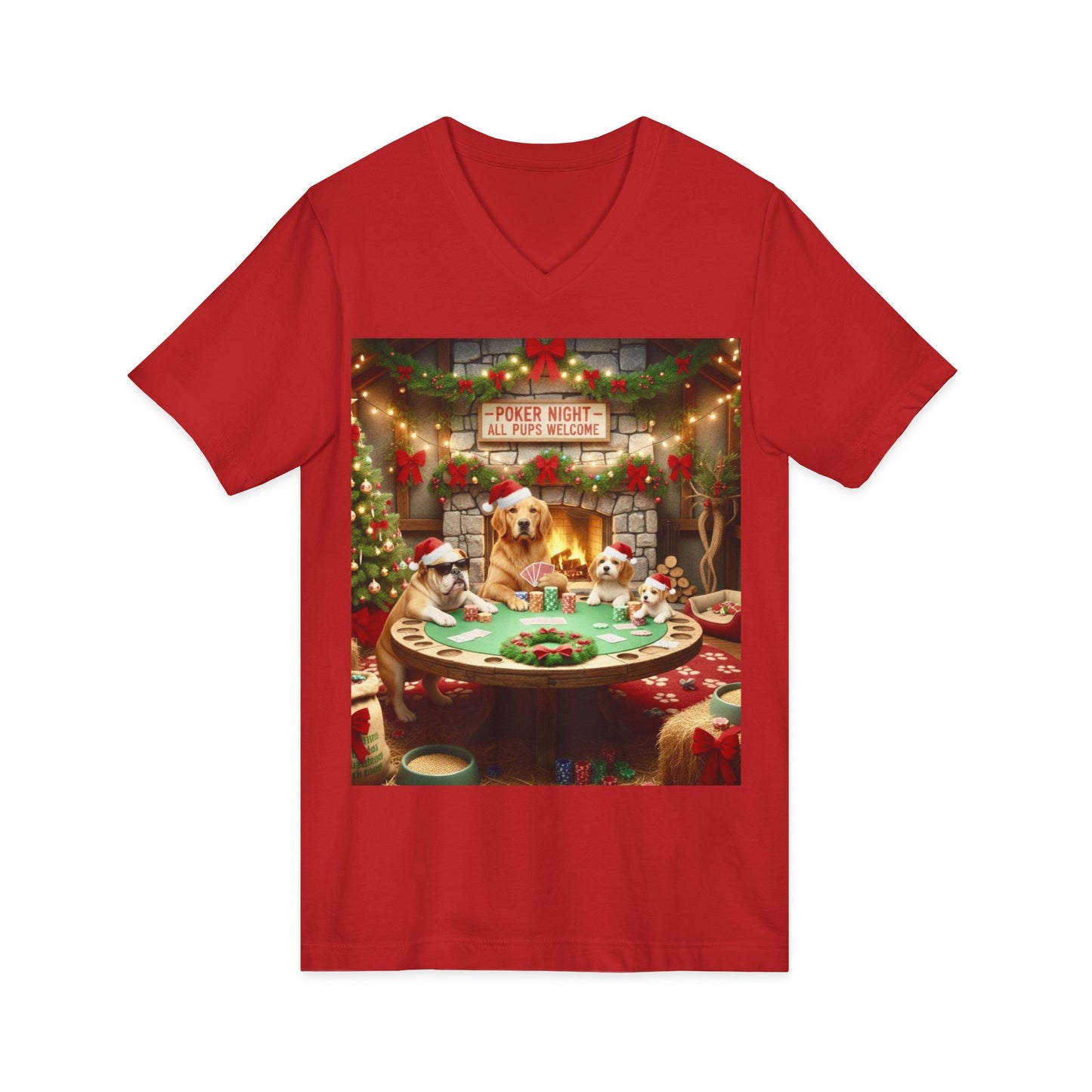 Christmas Dogs V-Neck Poker Tee