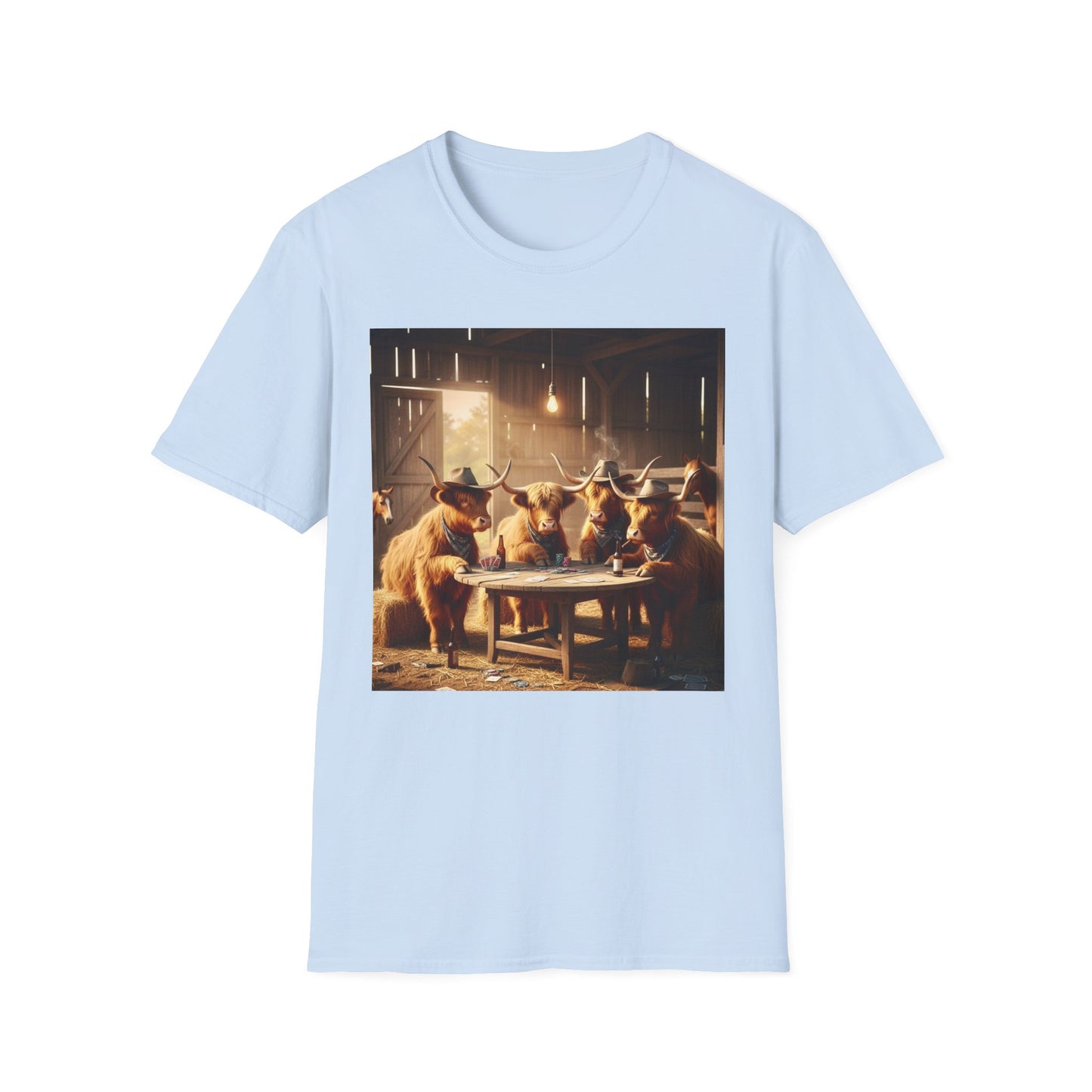 Highland Cows Playing Poker T-Shirt — Funny Farm Animal Poker Tee