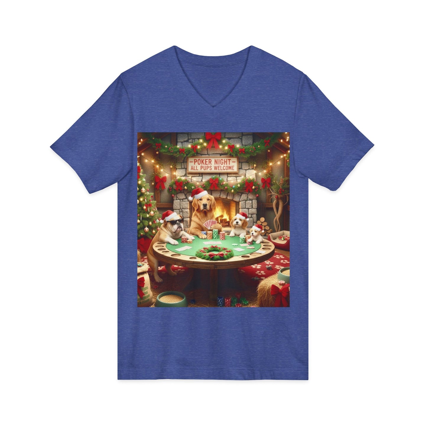 Christmas Dogs V-Neck Poker Tee