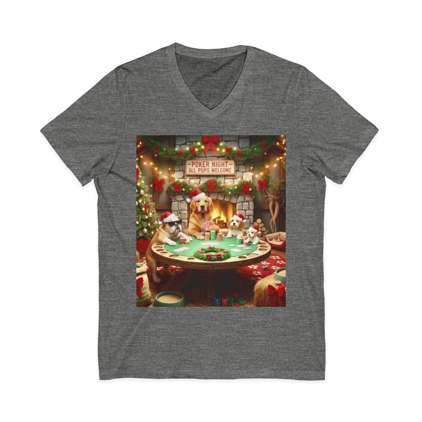 Christmas Dogs V-Neck Poker Tee