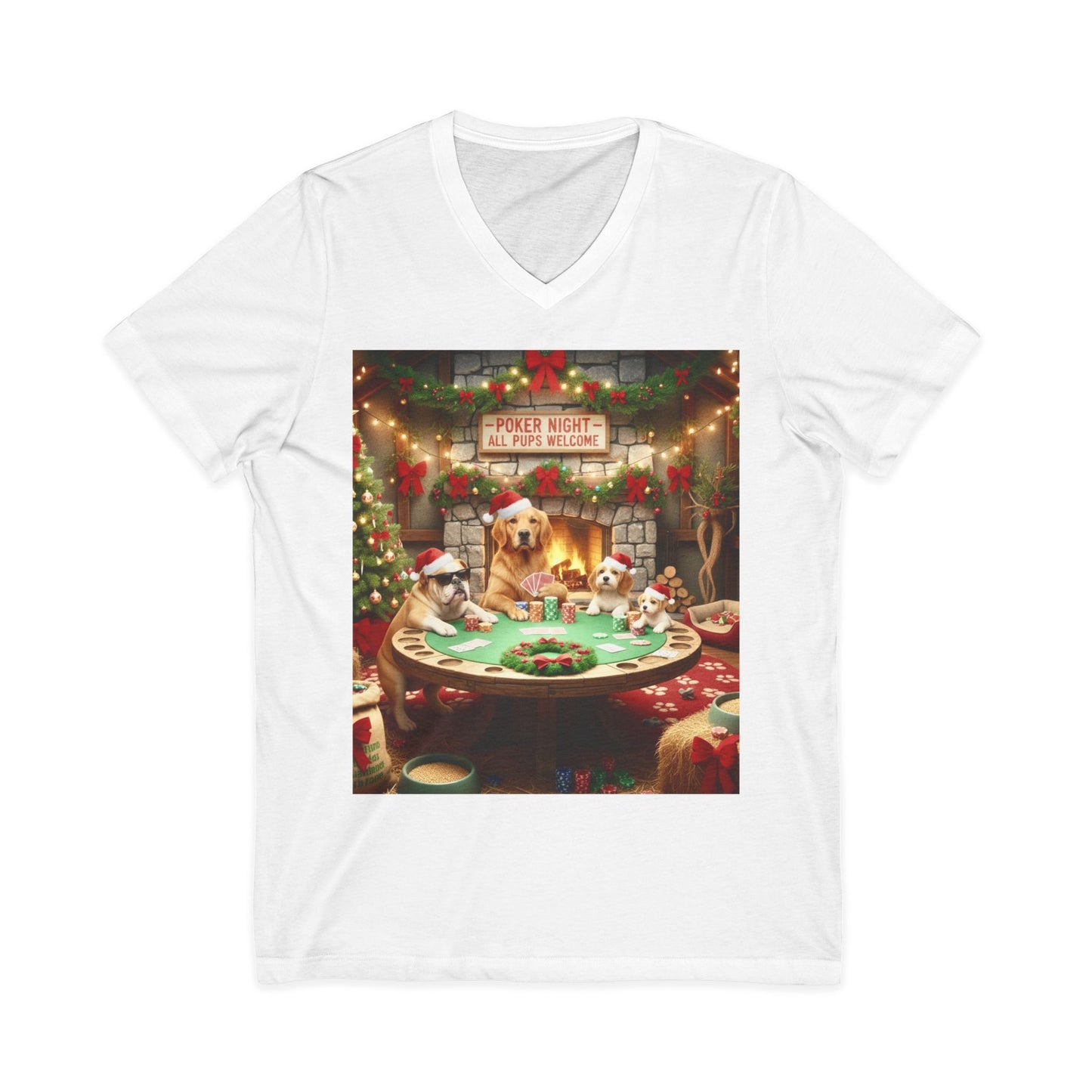 Christmas Dogs V-Neck Poker Tee